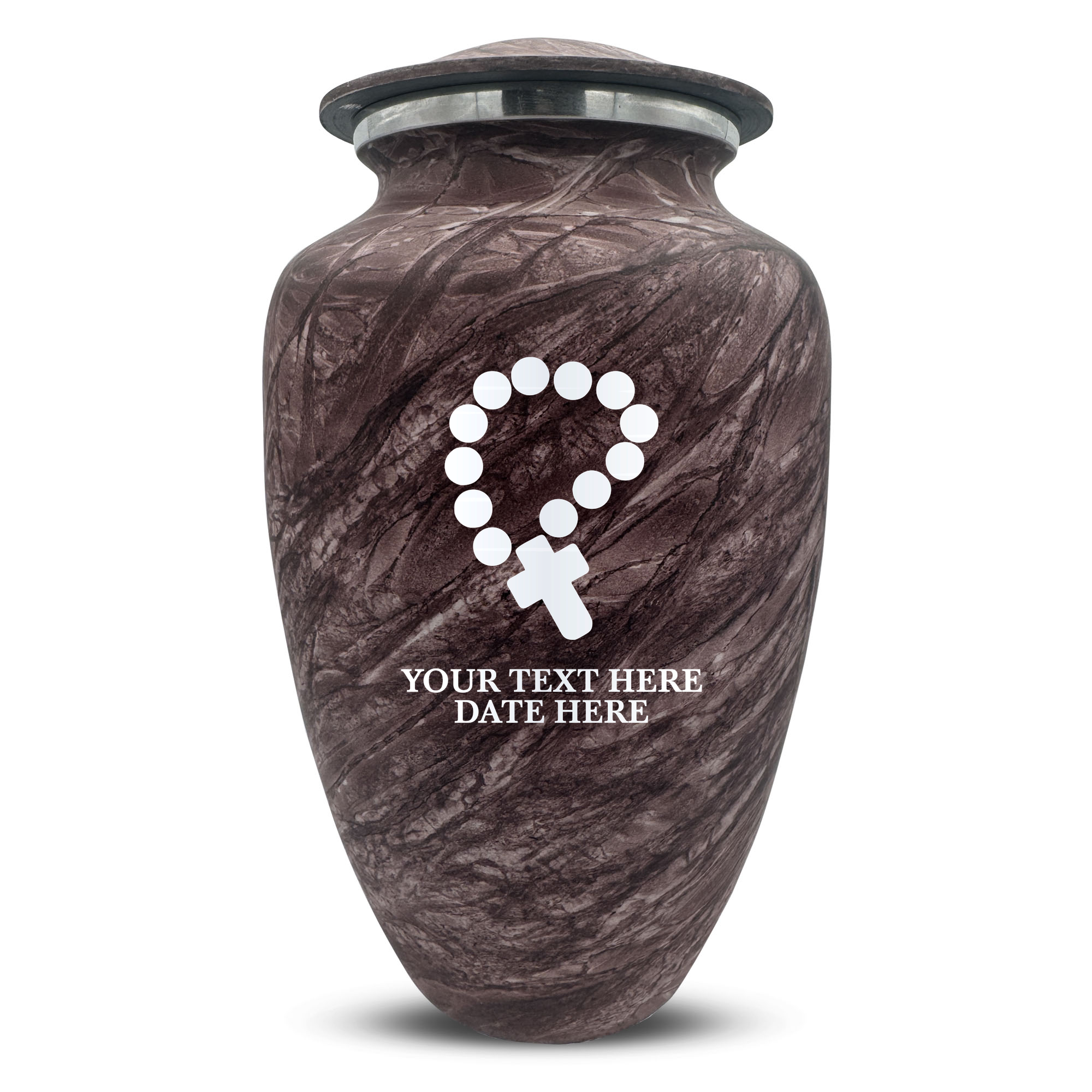 Custom Human Urns - Soft Whisper Collection - Rosary Design - Distressed Finish - 200 Cubic Inch