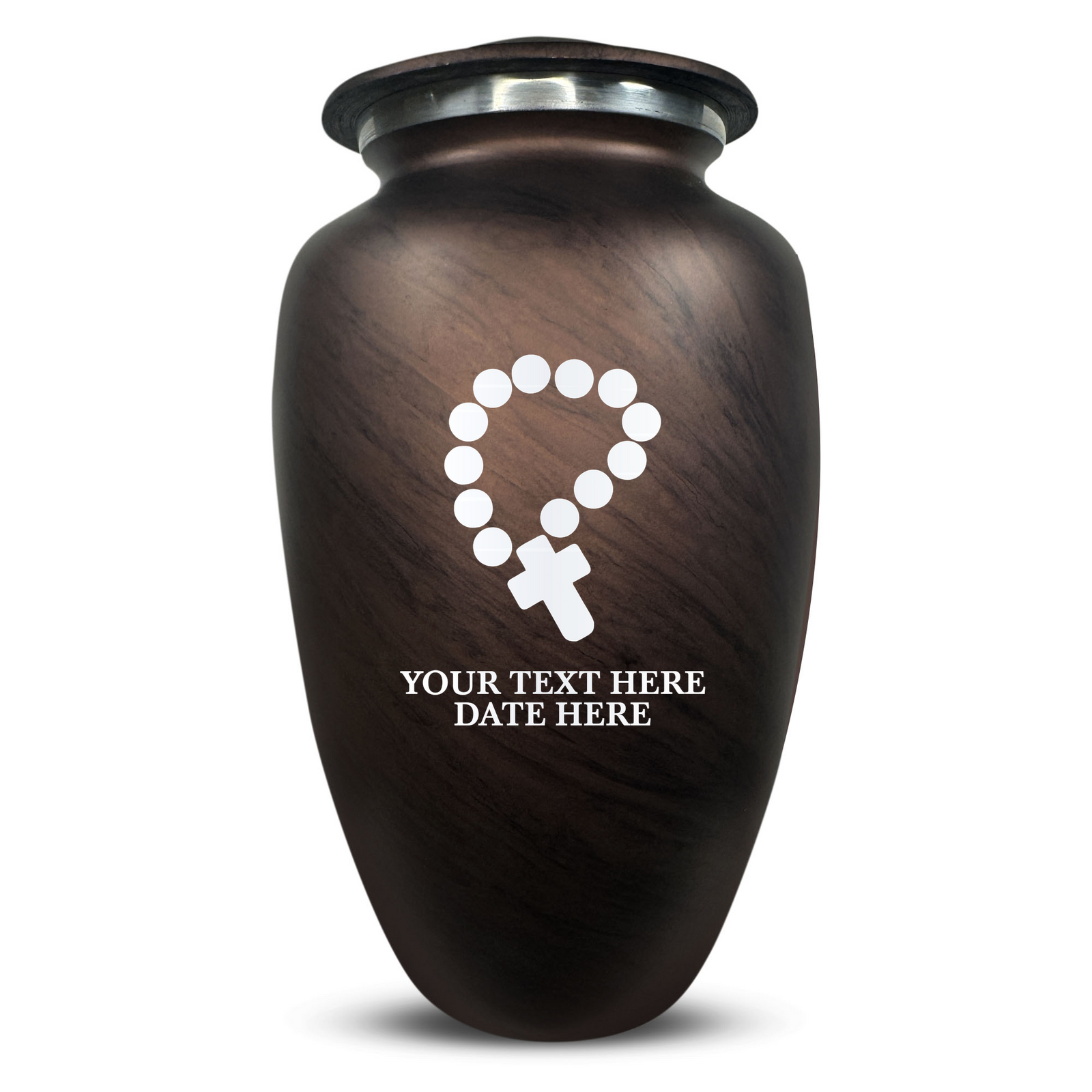 Custom Human Urns - Soft Whisper Collection - Rosary Design - Distressed Finish - 200 Cubic Inch