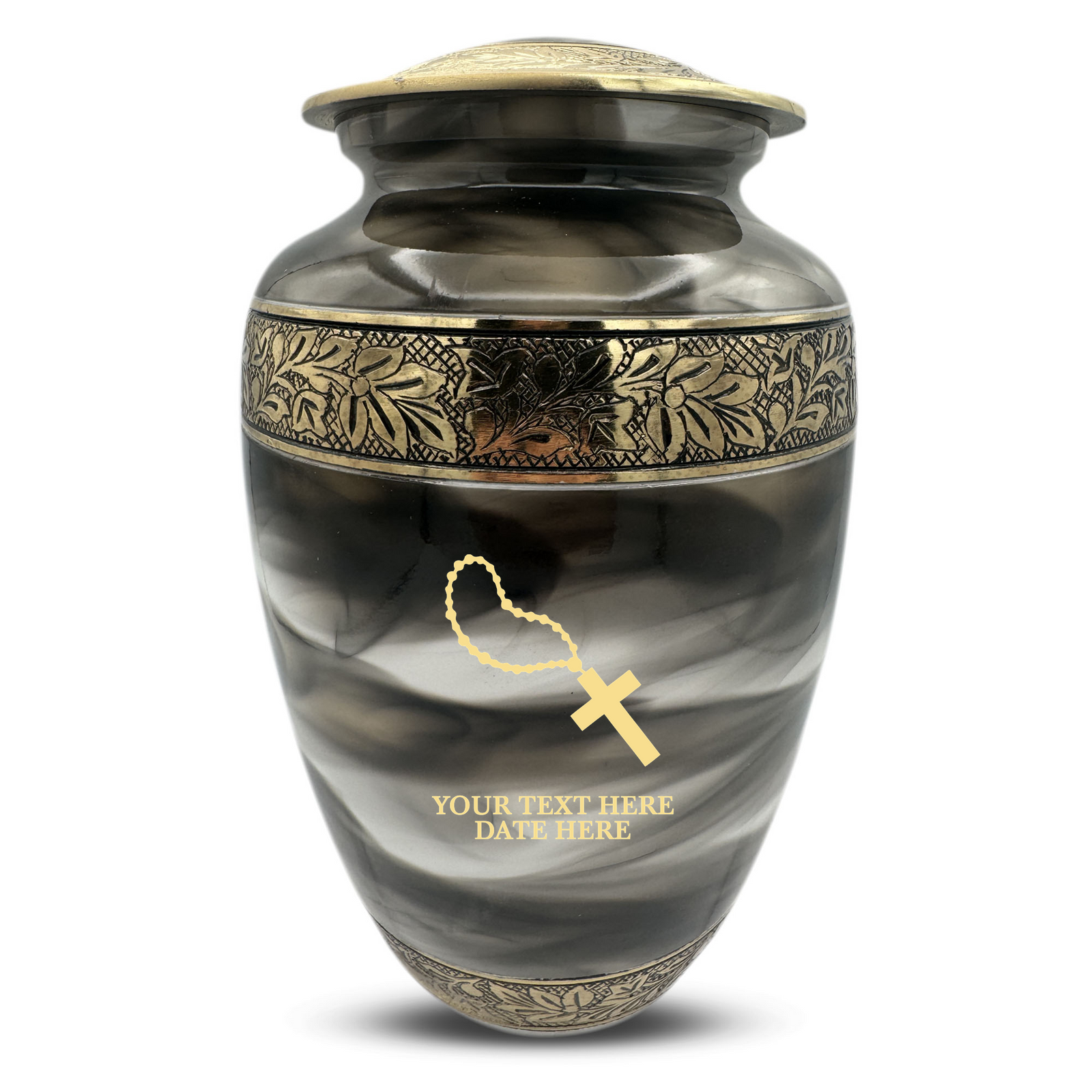 Custom Aluminum Human Urns - Suzesta Pearl White Memorial Urn - Memorial Rosary Design - 200 Cubic Inch