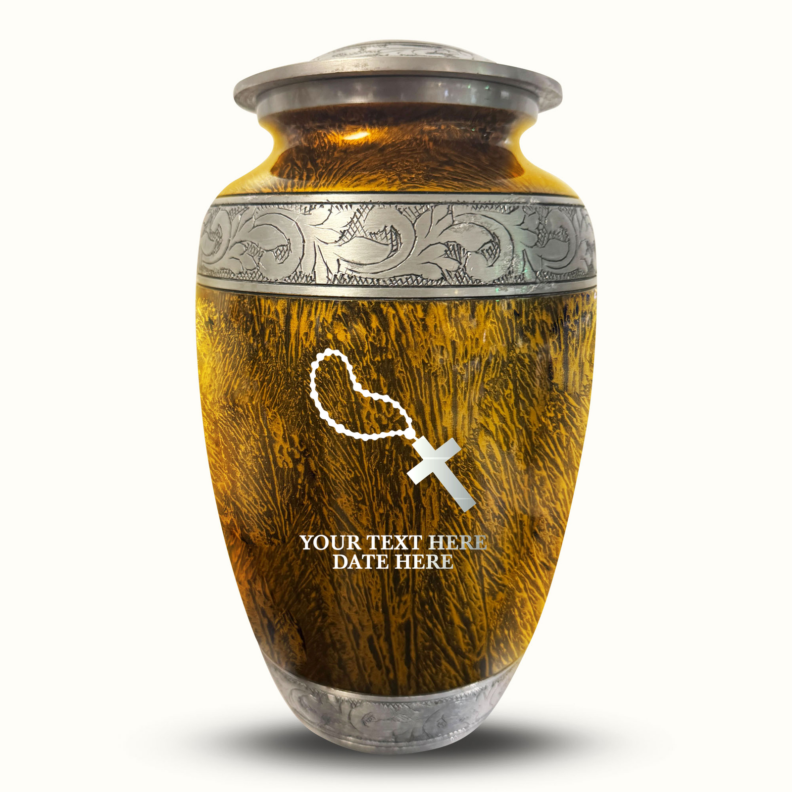 Custom Aluminum Human Urn - Elevate Collection - Rosary Design - Distressed Finish - 200 Cubic Inch