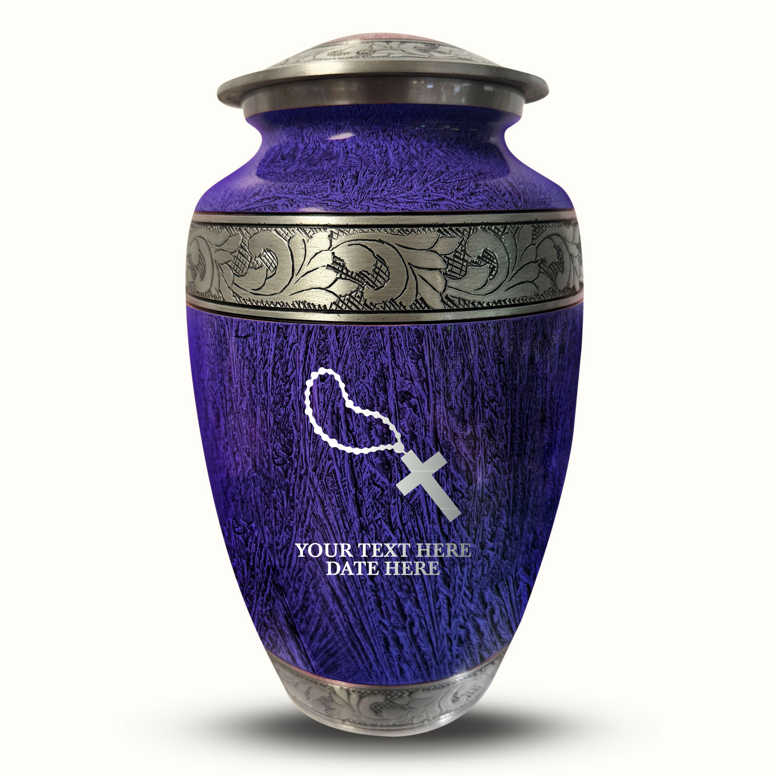 Custom Aluminum Human Urn - Elevate Collection - Rosary Design - Distressed Finish - 200 Cubic Inch