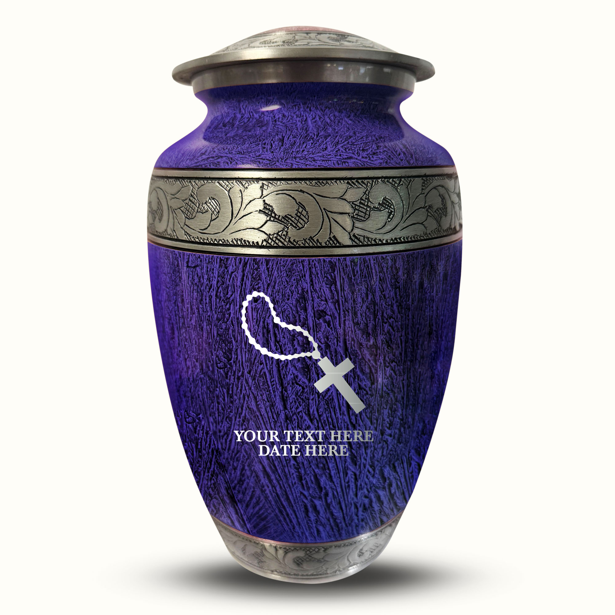 Custom Large Cremation Urn for Human Ashes - Elevate Collection - Rosary Design - Distressed Finish - 200 Cubic Inch