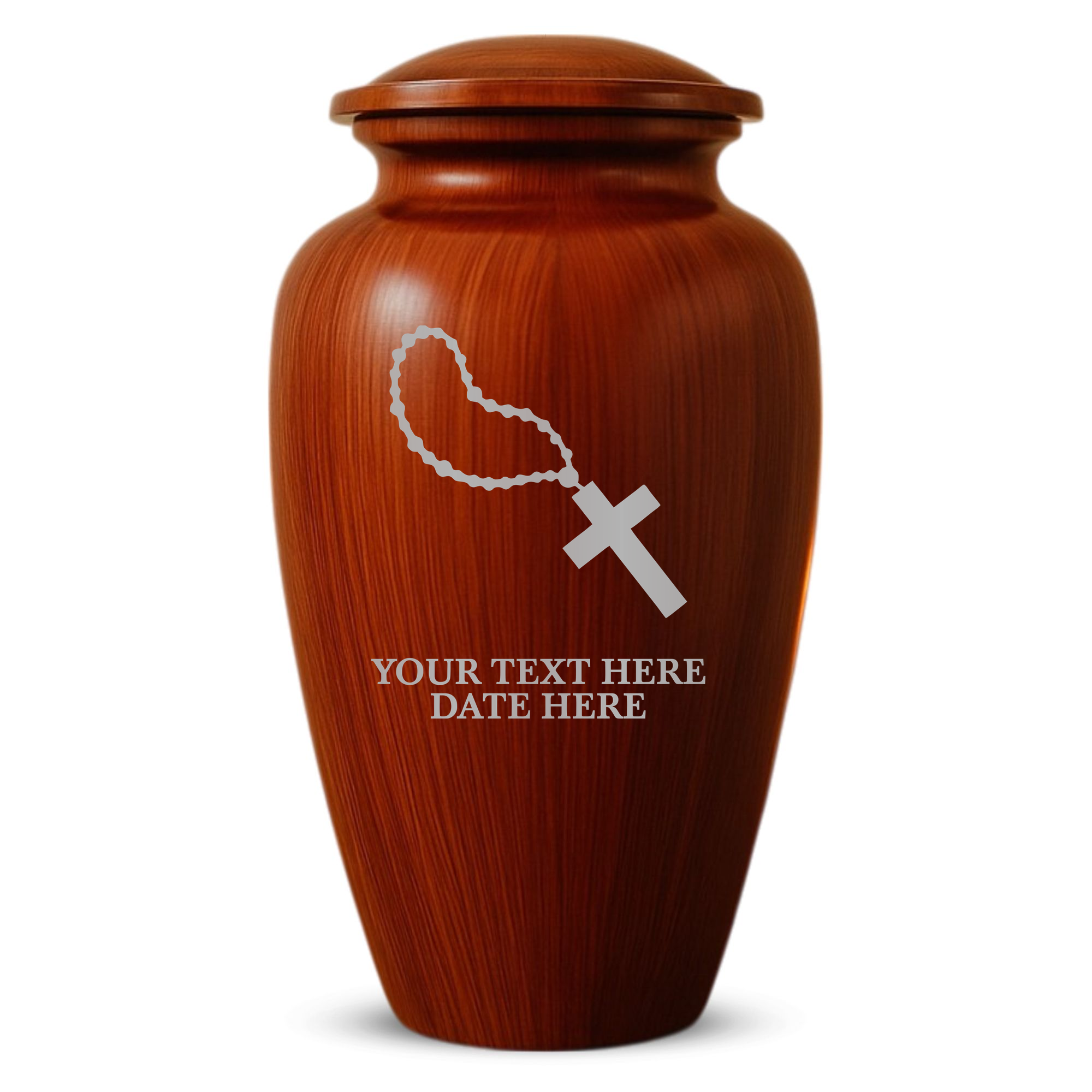 Human Cremation Urn – 200 Cubic Inch – Ingrained Wood Style Finish | Rosary Memorial