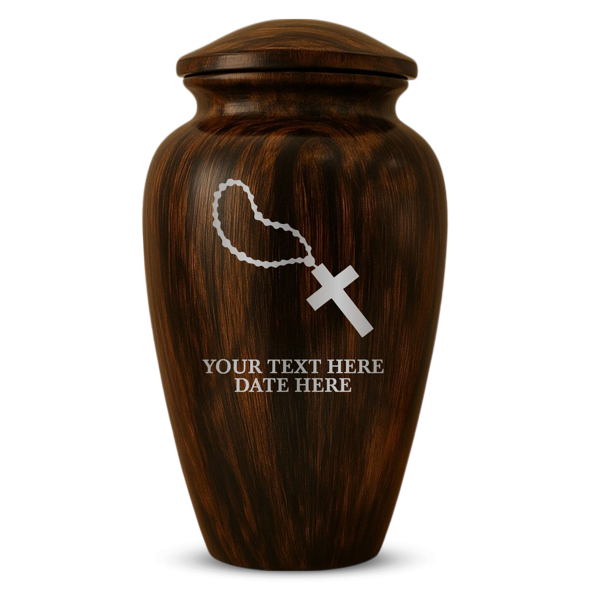 Human Cremation Urn – 200 Cubic Inch – Ingrained Wood Style Finish | Rosary Memorial