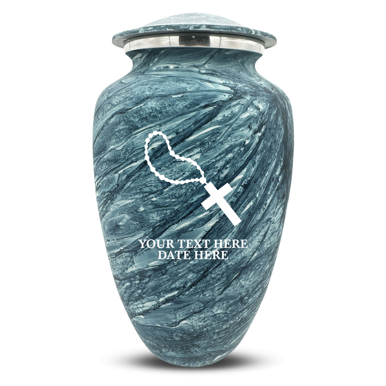 Custom Human Urns - Soft Whisper Collection - Rosary Design - Distressed Finish - 200 Cubic Inch