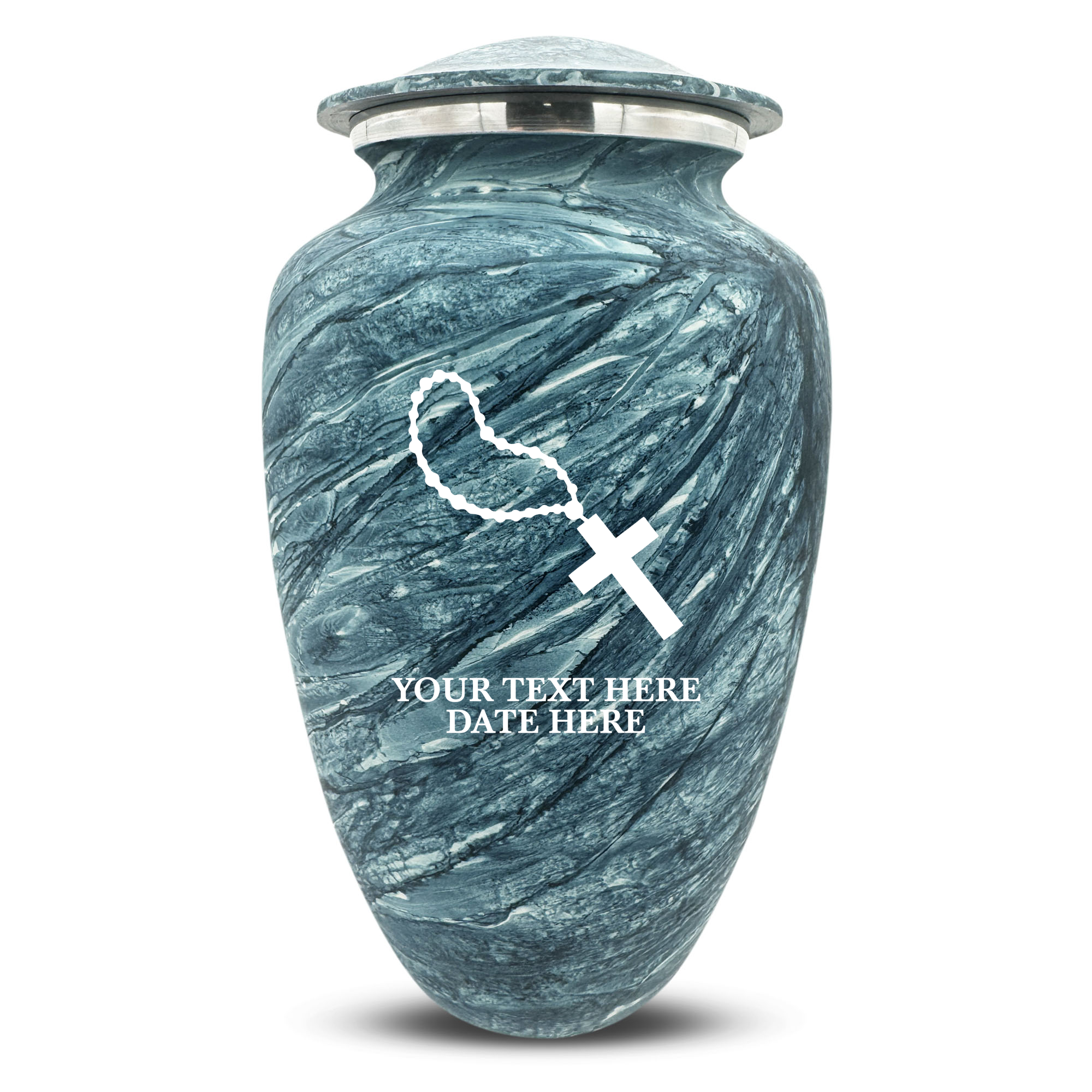 Custom Human Urns - Soft Whisper Collection - Rosary Design - Distressed Finish - 200 Cubic Inch