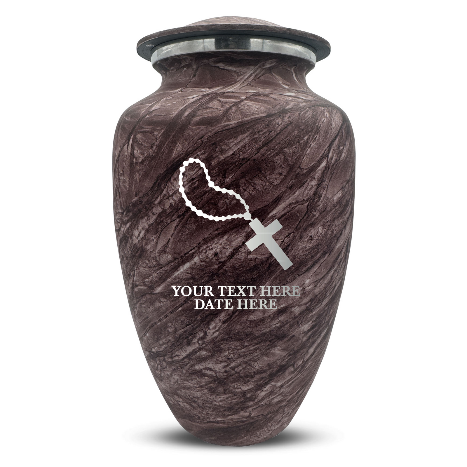 Custom Human Urns - Soft Whisper Collection - Rosary Design - Distressed Finish - 200 Cubic Inch