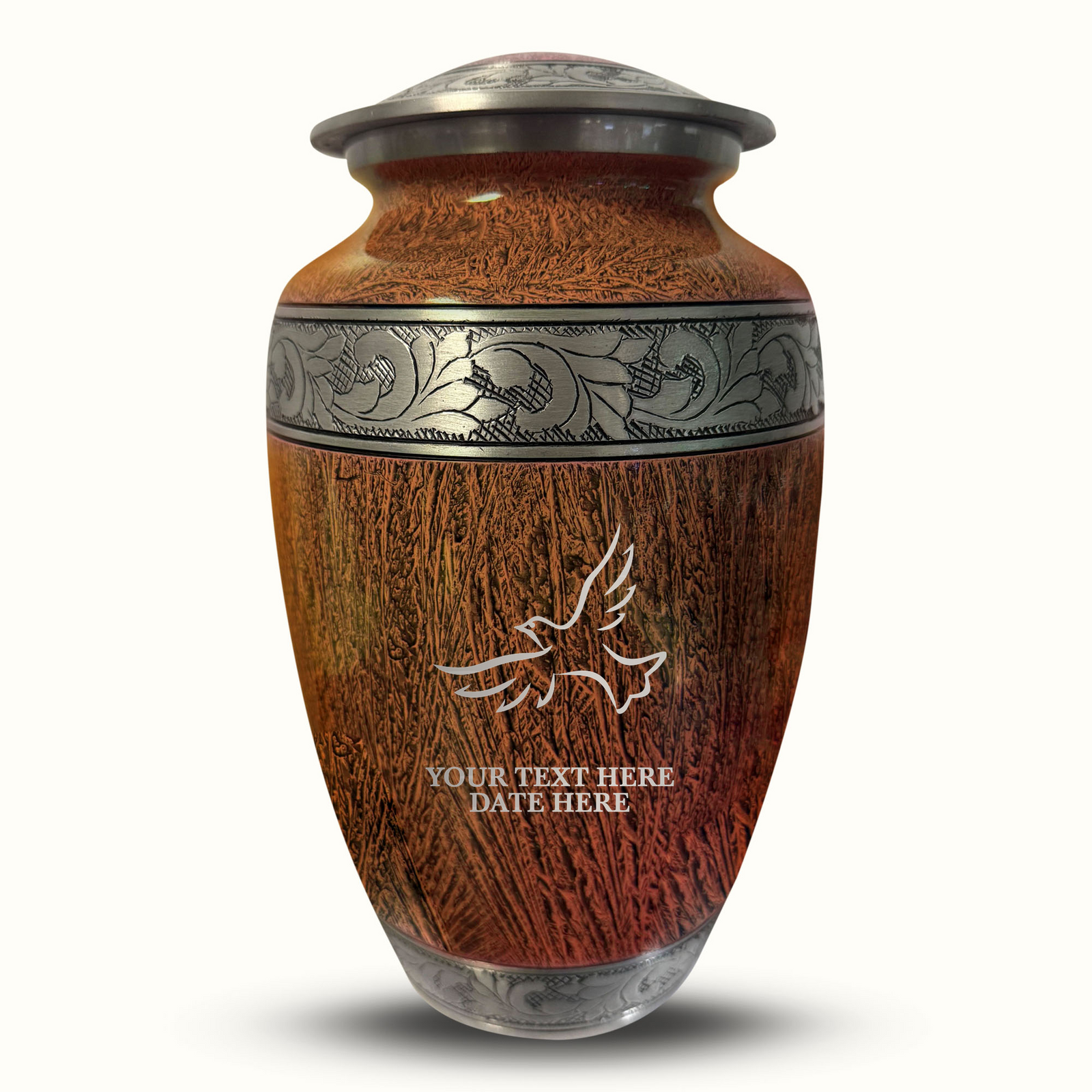 Custom Aluminum Human Urn - Elevate Collection - Memorial Dove Design - Distressed Finish - 200 Cubic Inch