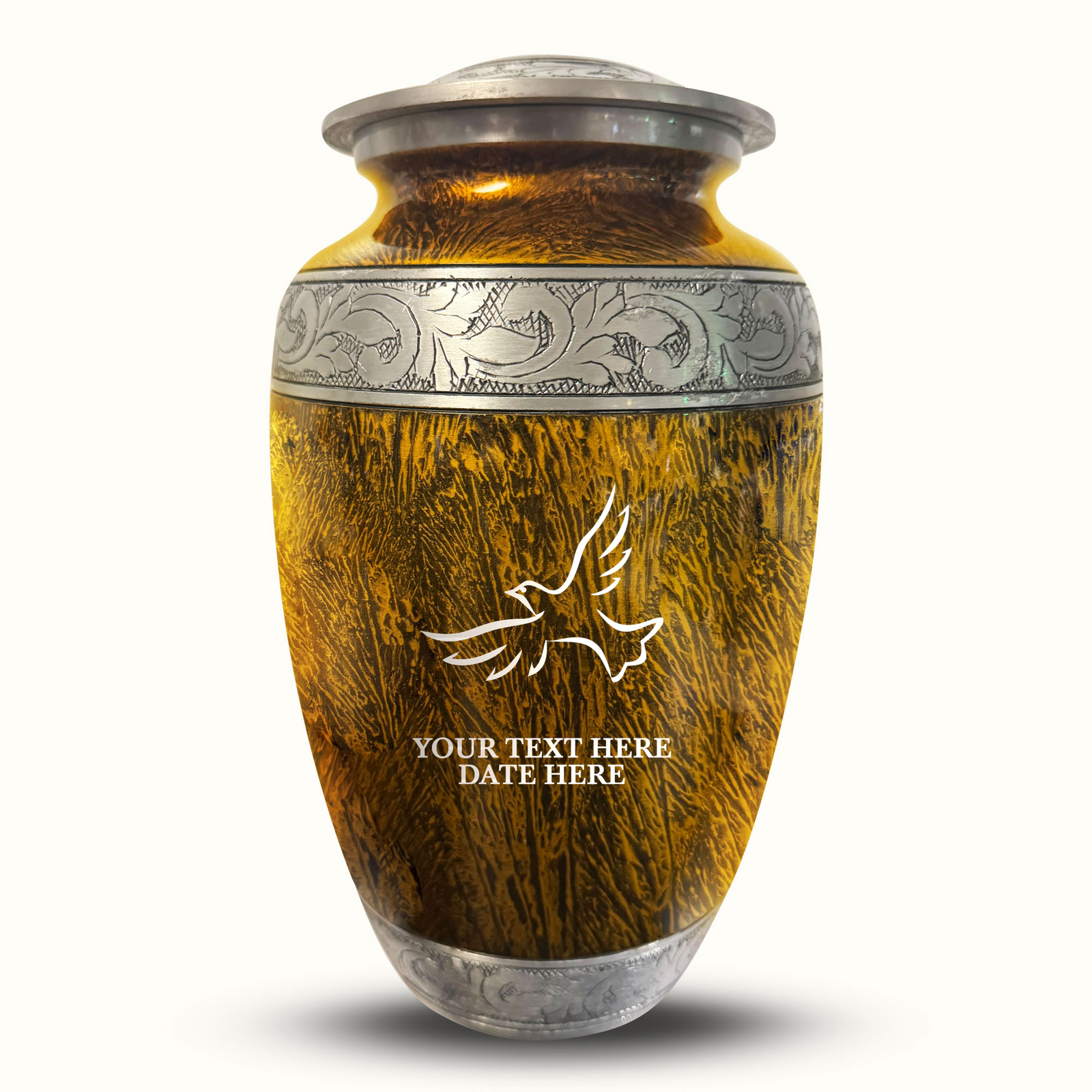 Custom Aluminum Human Urn - Elevate Collection - Memorial Dove Design - Distressed Finish - 200 Cubic Inch