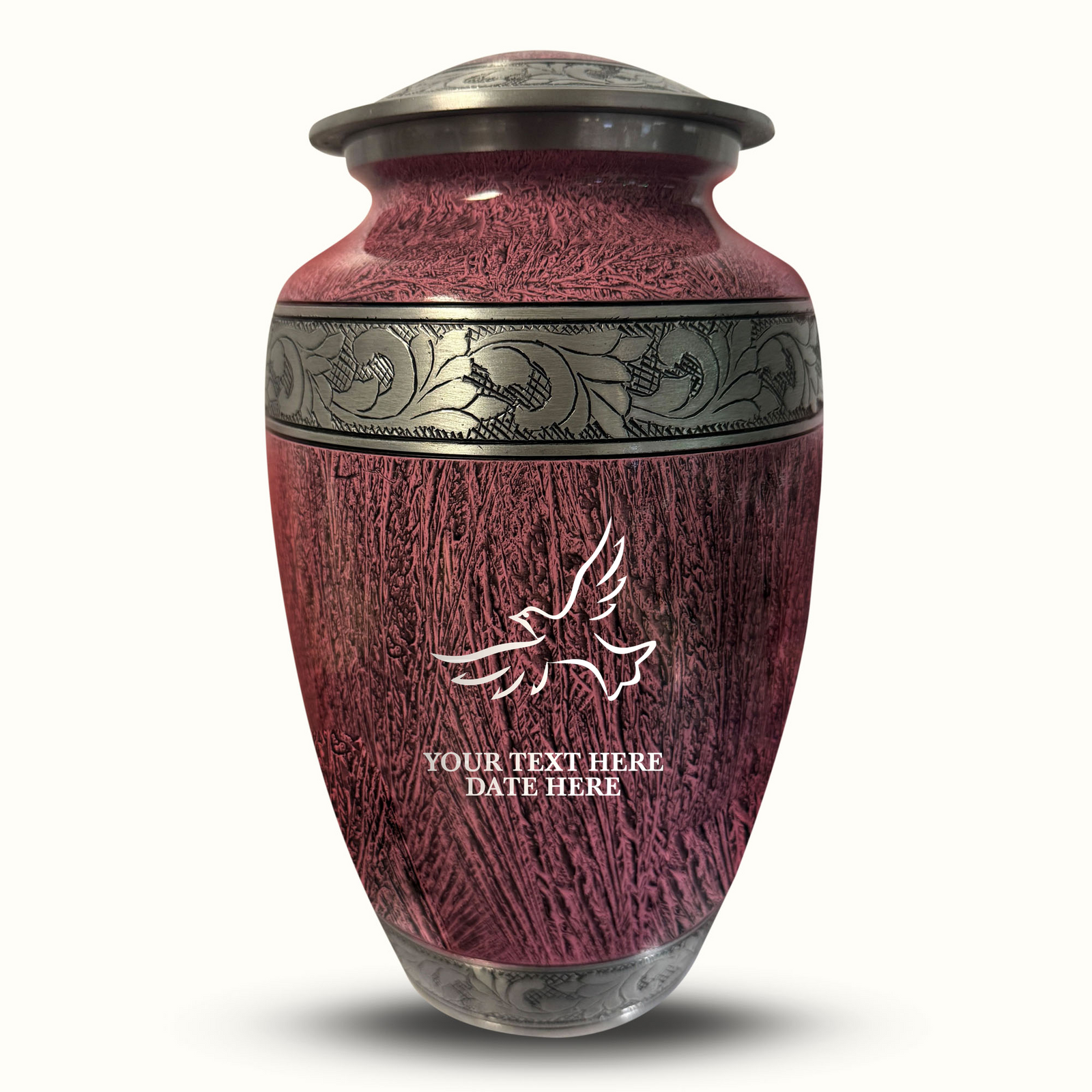 Custom Aluminum Human Urn - Elevate Collection - Memorial Dove Design - Distressed Finish - 200 Cubic Inch