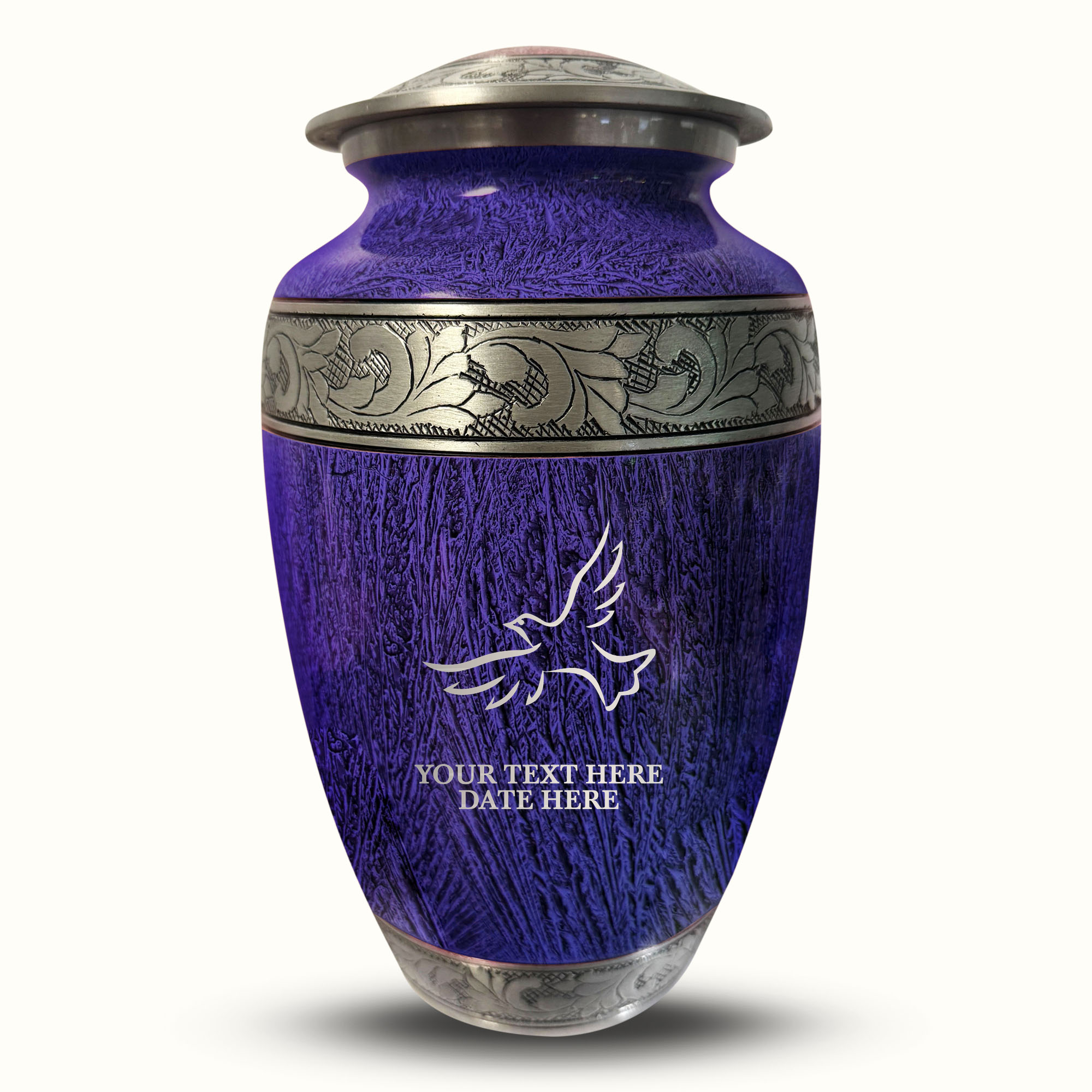 Custom Large Cremation Urn for Human Ashes - Elevate Collection - Memorial Dove Design - Distressed Finish - 200 Cubic Inch