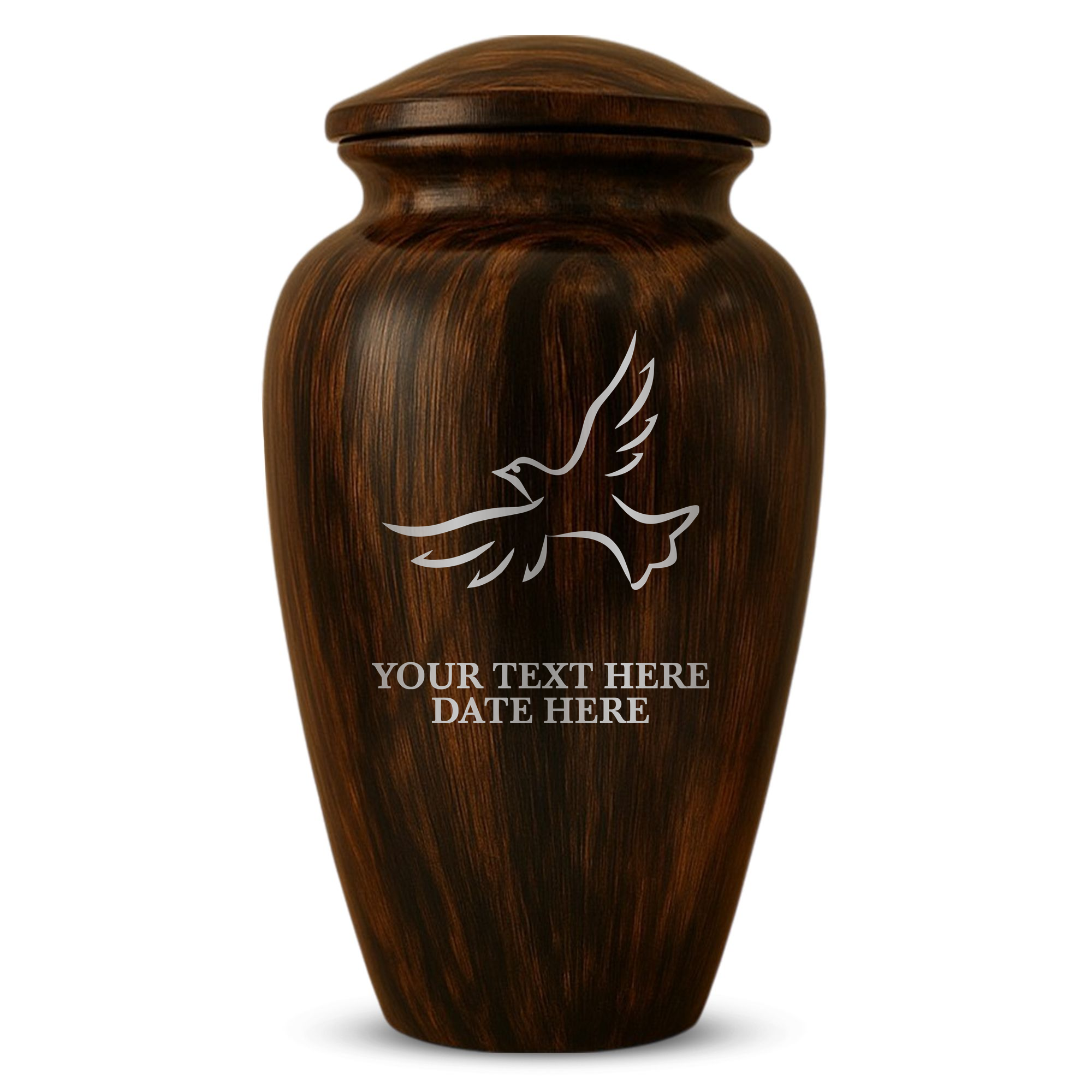 Human Cremation Urn - 200 Cubic Inch - Ingrained Wood Style Finish | Dove Memorial