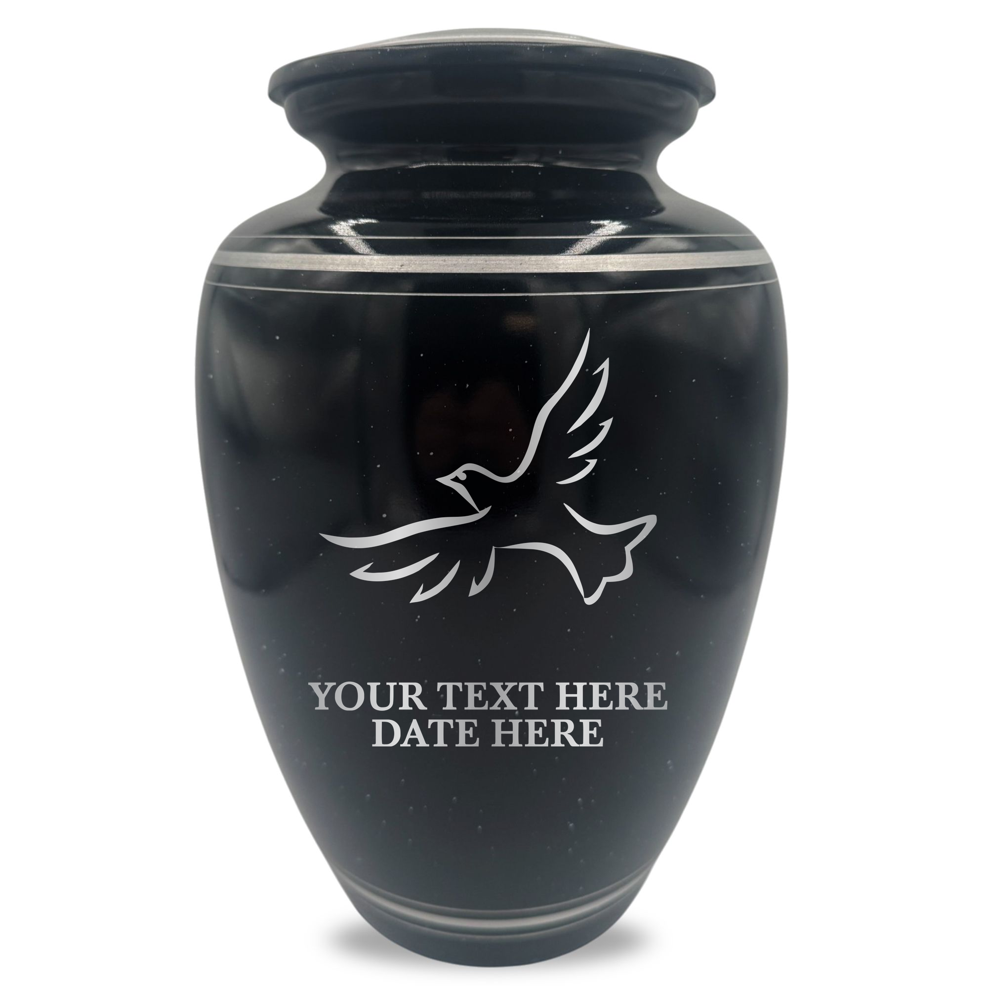 Extra Large Human Cremation Urn - 350 Cubic Inch - Black Spotted Finish with Silver Rim | Memorial Dove