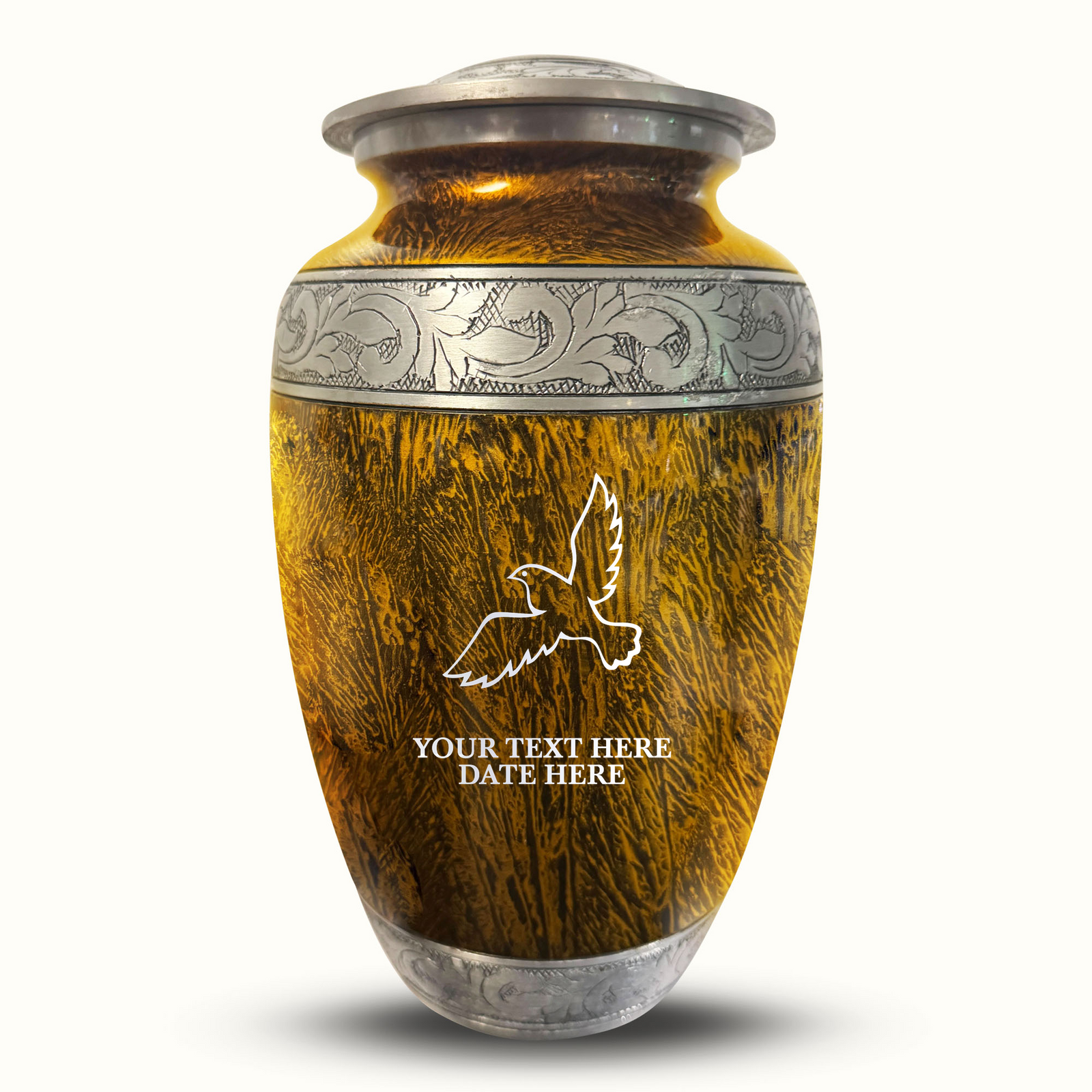 Custom Aluminum Human Urn - Elevate Collection - Memorial Dove Design - Distressed Finish - 200 Cubic Inch