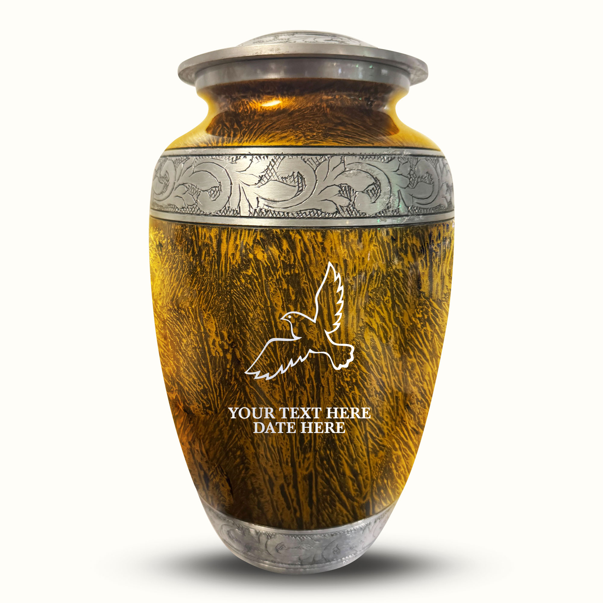Custom Large Cremation Urn for Human Ashes - Elevate Collection - Memorial Dove Design - Distressed Finish - 200 Cubic Inch