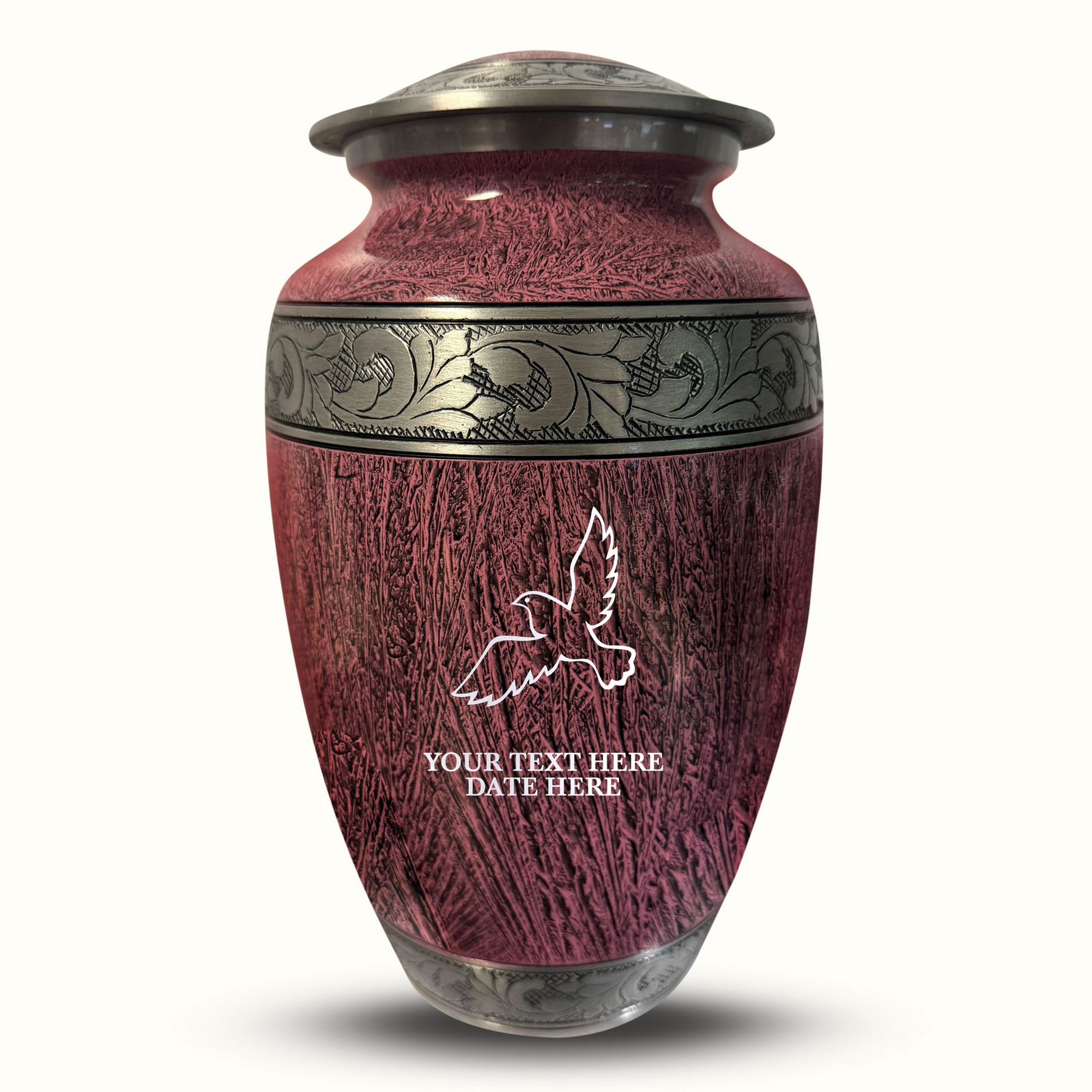 Custom Aluminum Human Urn - Elevate Collection - Memorial Dove Design - Distressed Finish - 200 Cubic Inch
