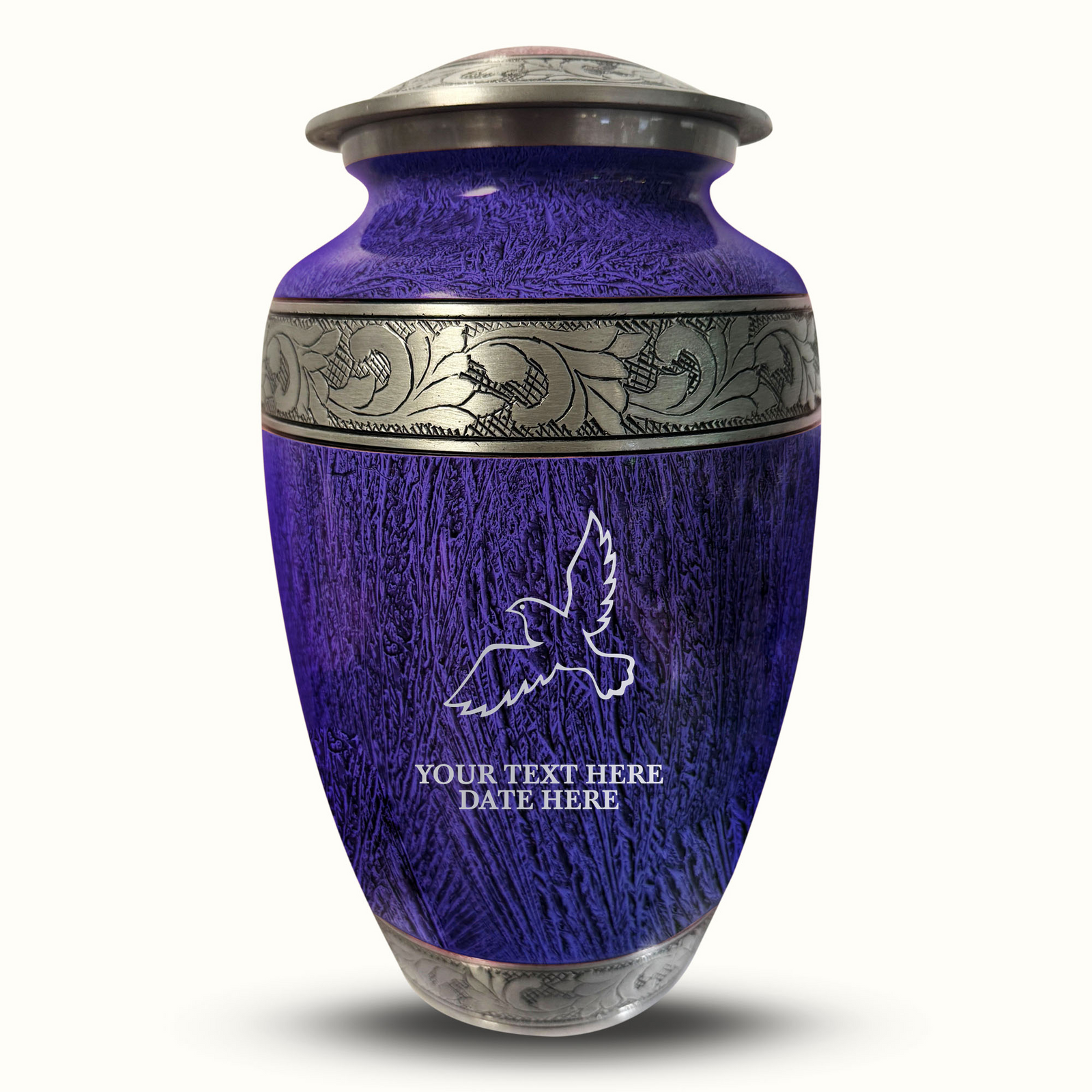 Custom Aluminum Human Urn - Elevate Collection - Memorial Dove Design - Distressed Finish - 200 Cubic Inch