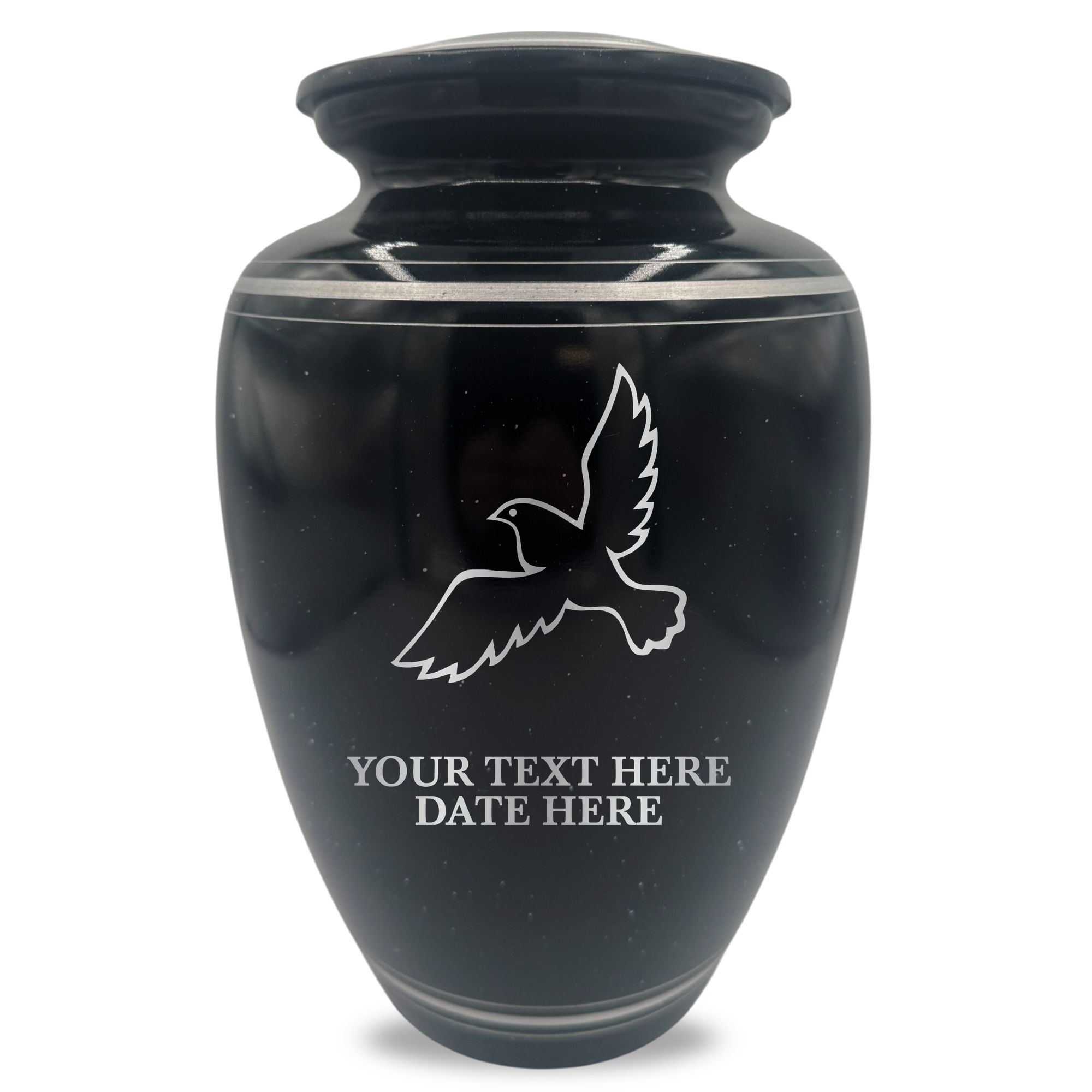 Extra Large Human Cremation Urn - 350 Cubic Inch - Black Spotted Finish with Silver Rim | Memorial Dove