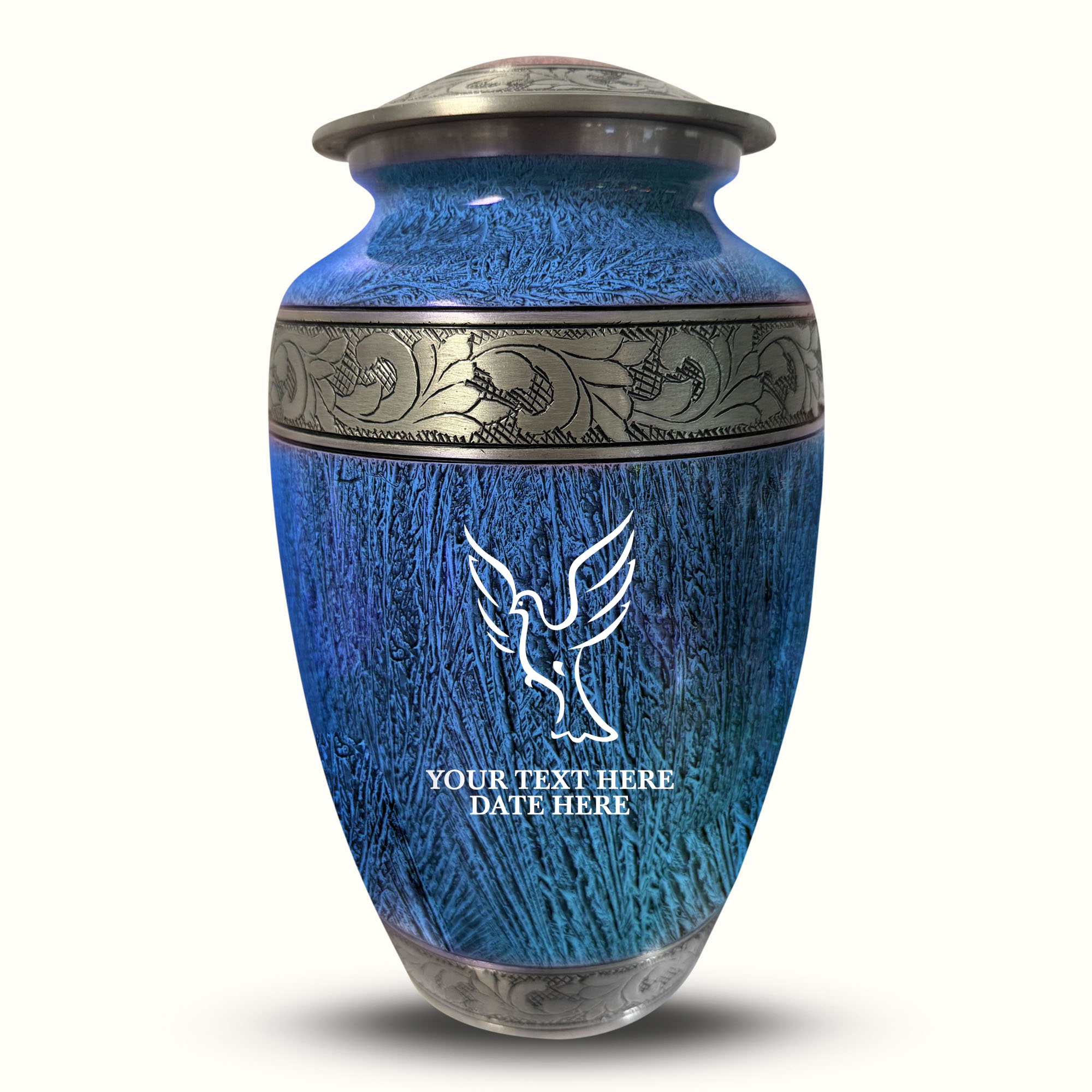 Custom Large Cremation Urn for Human Ashes - Elevate Collection - Memorial Dove Design - Distressed Finish - 200 Cubic Inch