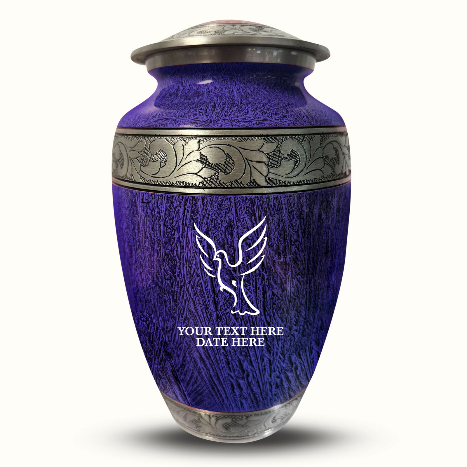Custom Aluminum Human Urn - Elevate Collection - Memorial Dove Design - Distressed Finish - 200 Cubic Inch