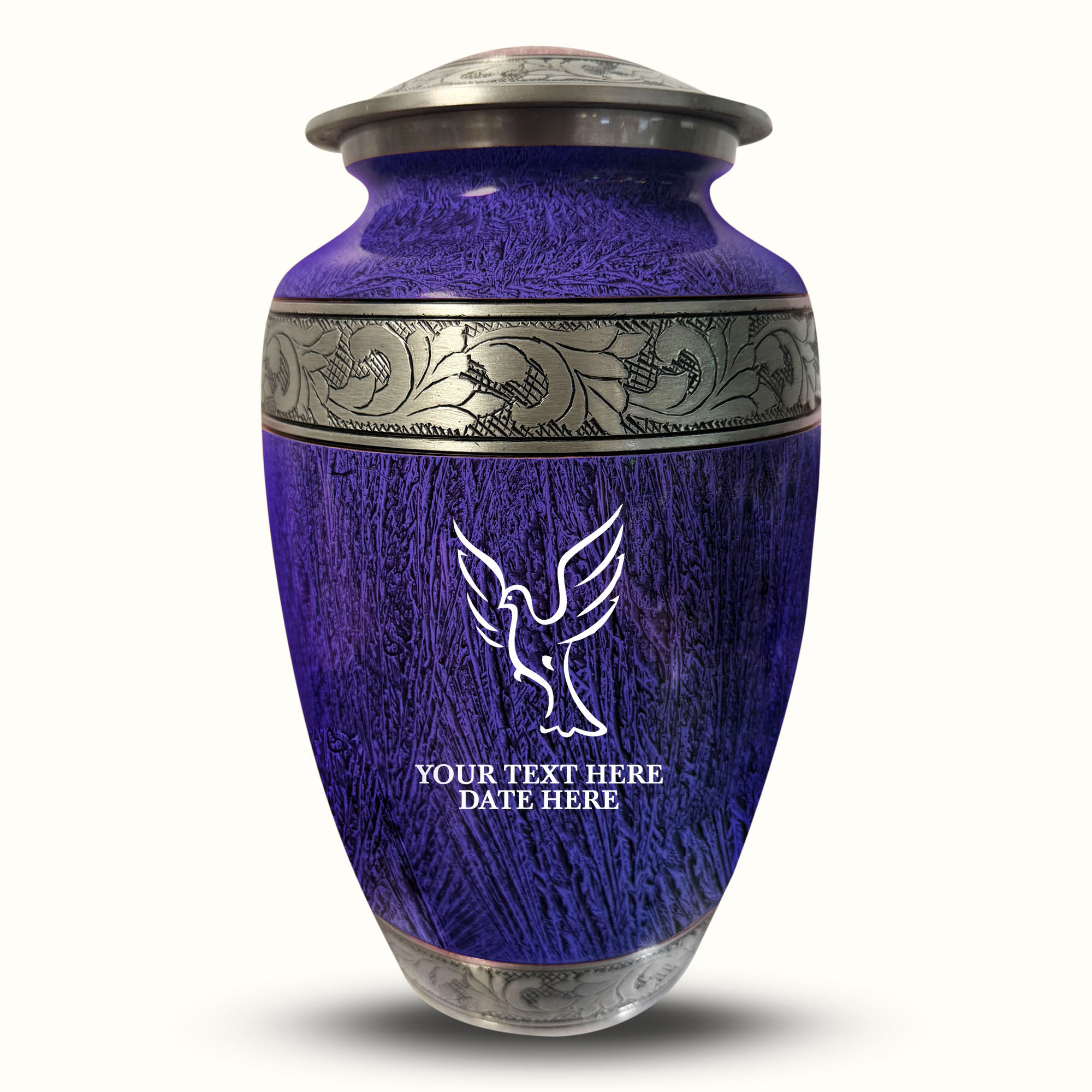 Custom Large Cremation Urn for Human Ashes - Elevate Collection - Memorial Dove Design - Distressed Finish - 200 Cubic Inch