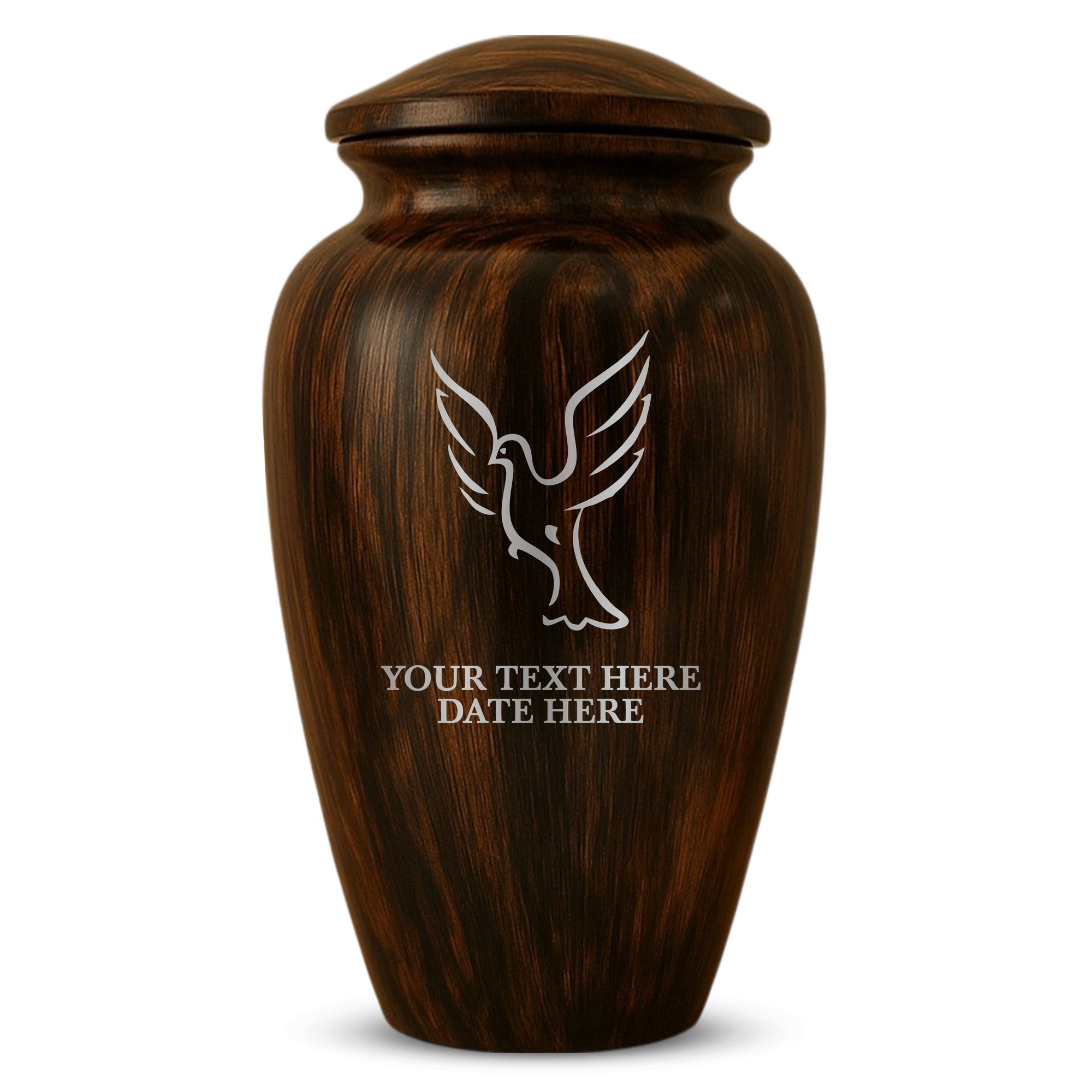 Human Cremation Urn - 200 Cubic Inch - Ingrained Wood Style Finish | Dove Memorial
