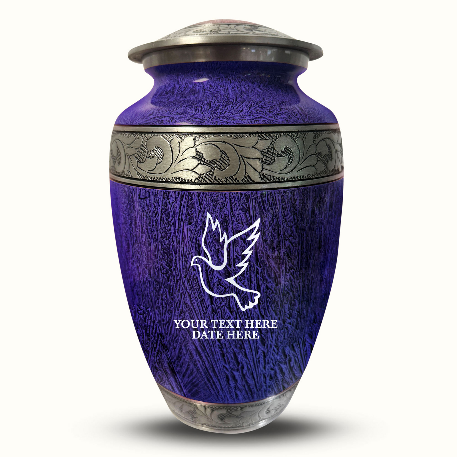 Custom Aluminum Human Urn - Elevate Collection - Memorial Dove Design - Distressed Finish - 200 Cubic Inch