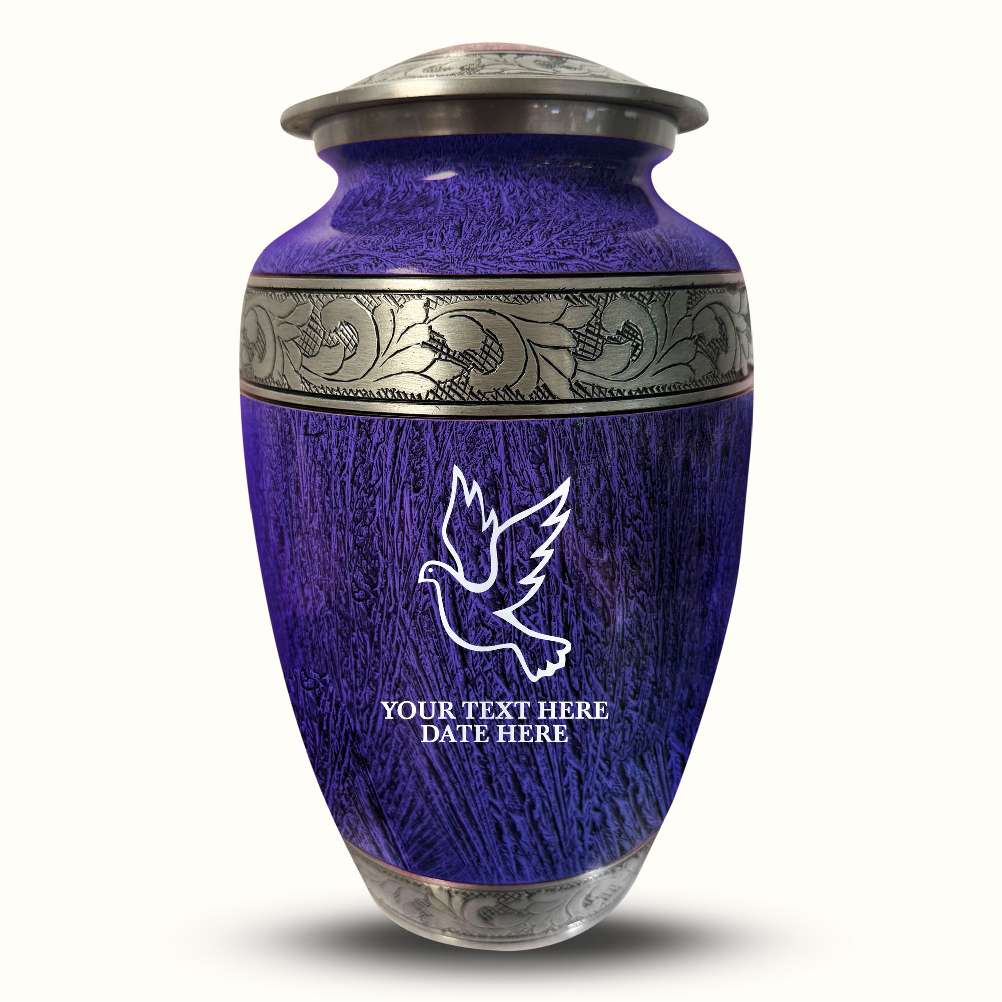 Custom Large Cremation Urn for Human Ashes - Elevate Collection - Memorial Dove Design - Distressed Finish - 200 Cubic Inch