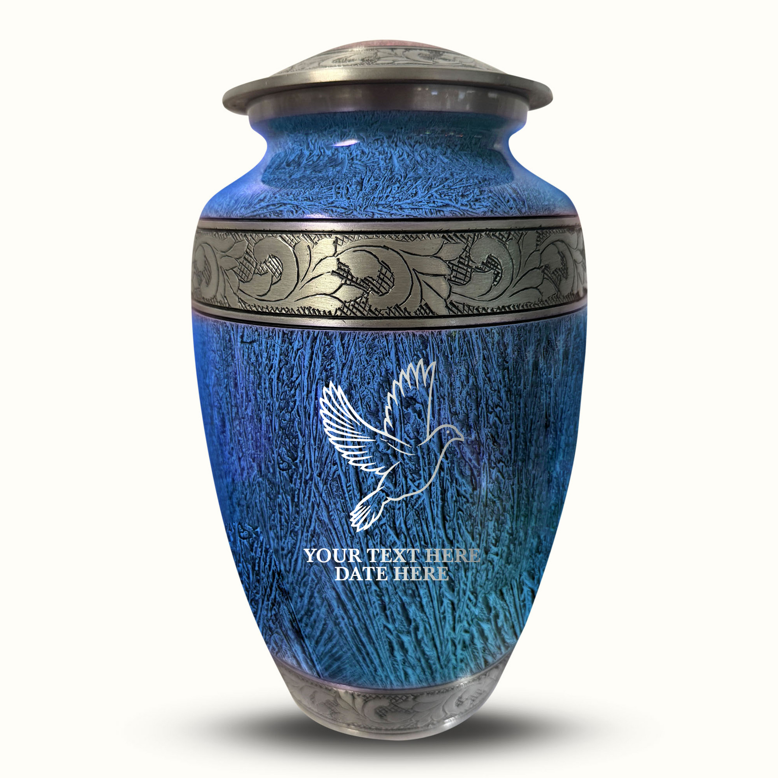 Custom Aluminum Human Urn - Elevate Collection - Memorial Dove Design - Distressed Finish - 200 Cubic Inch