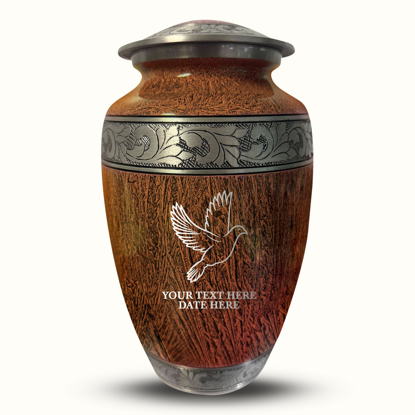 Custom Aluminum Human Urn - Elevate Collection - Memorial Dove Design - Distressed Finish - 200 Cubic Inch