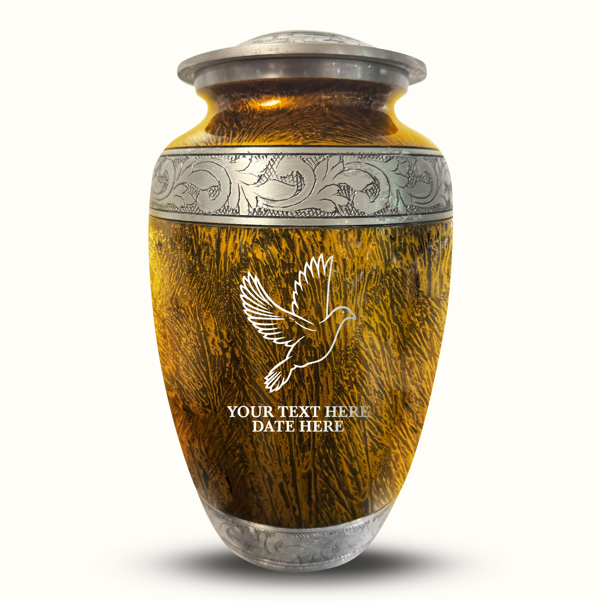 Custom Large Cremation Urn for Human Ashes - Elevate Collection - Memorial Dove Design - Distressed Finish - 200 Cubic Inch