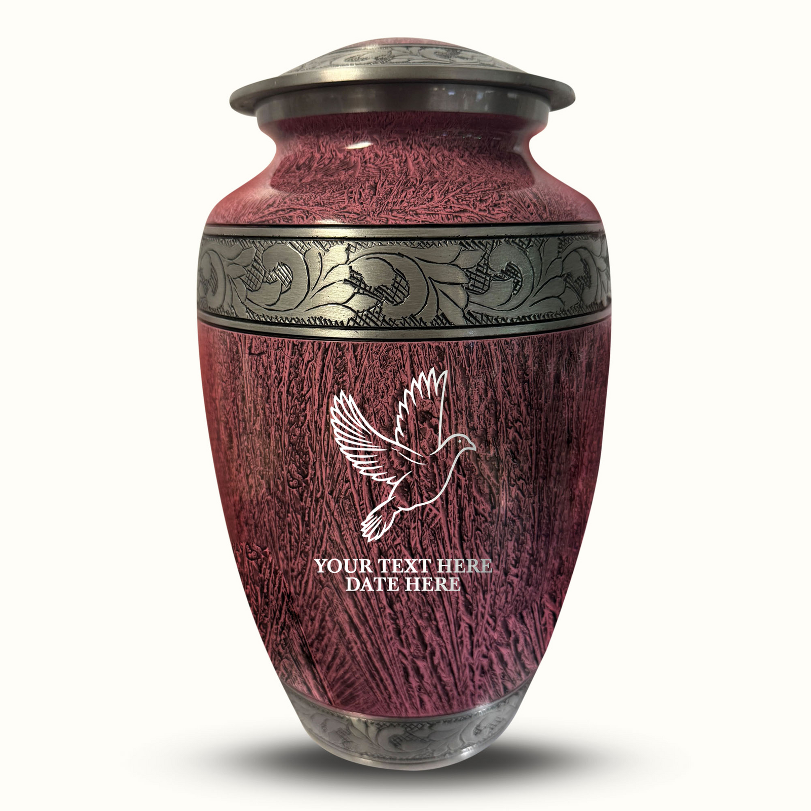 Custom Aluminum Human Urn - Elevate Collection - Memorial Dove Design - Distressed Finish - 200 Cubic Inch