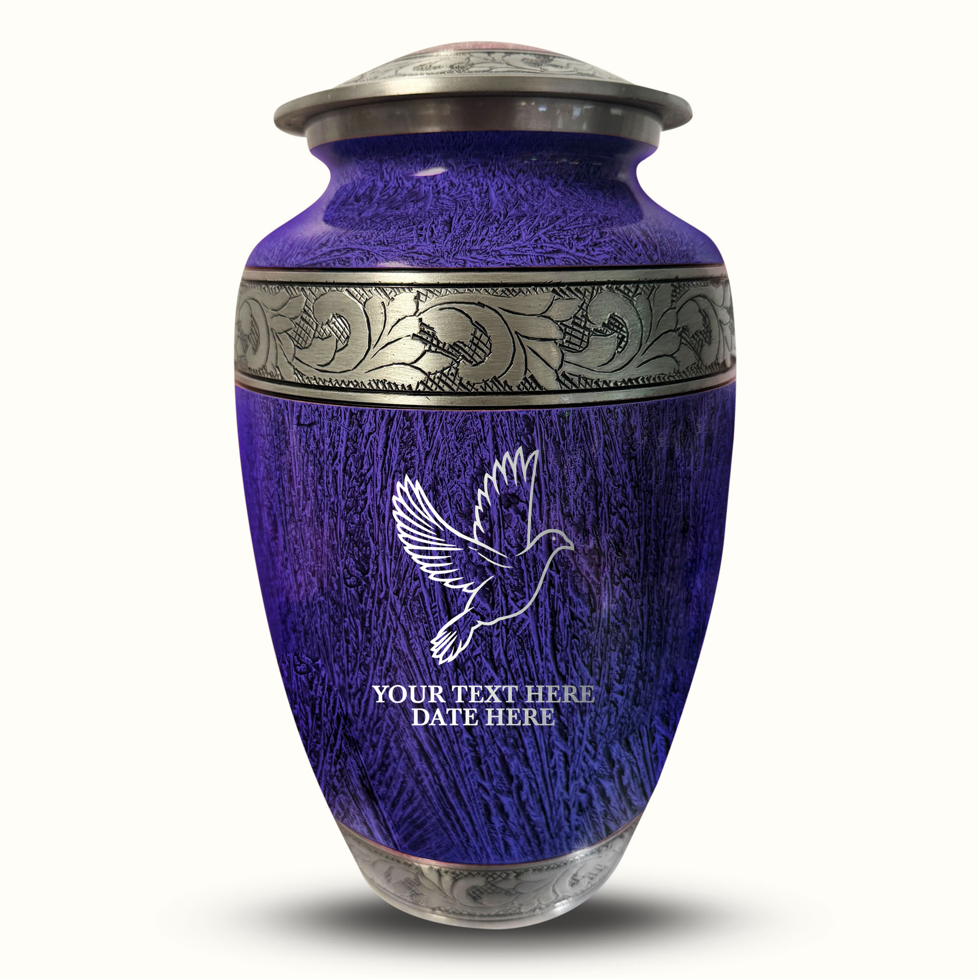 Custom Large Cremation Urn for Human Ashes - Elevate Collection - Memorial Dove Design - Distressed Finish - 200 Cubic Inch
