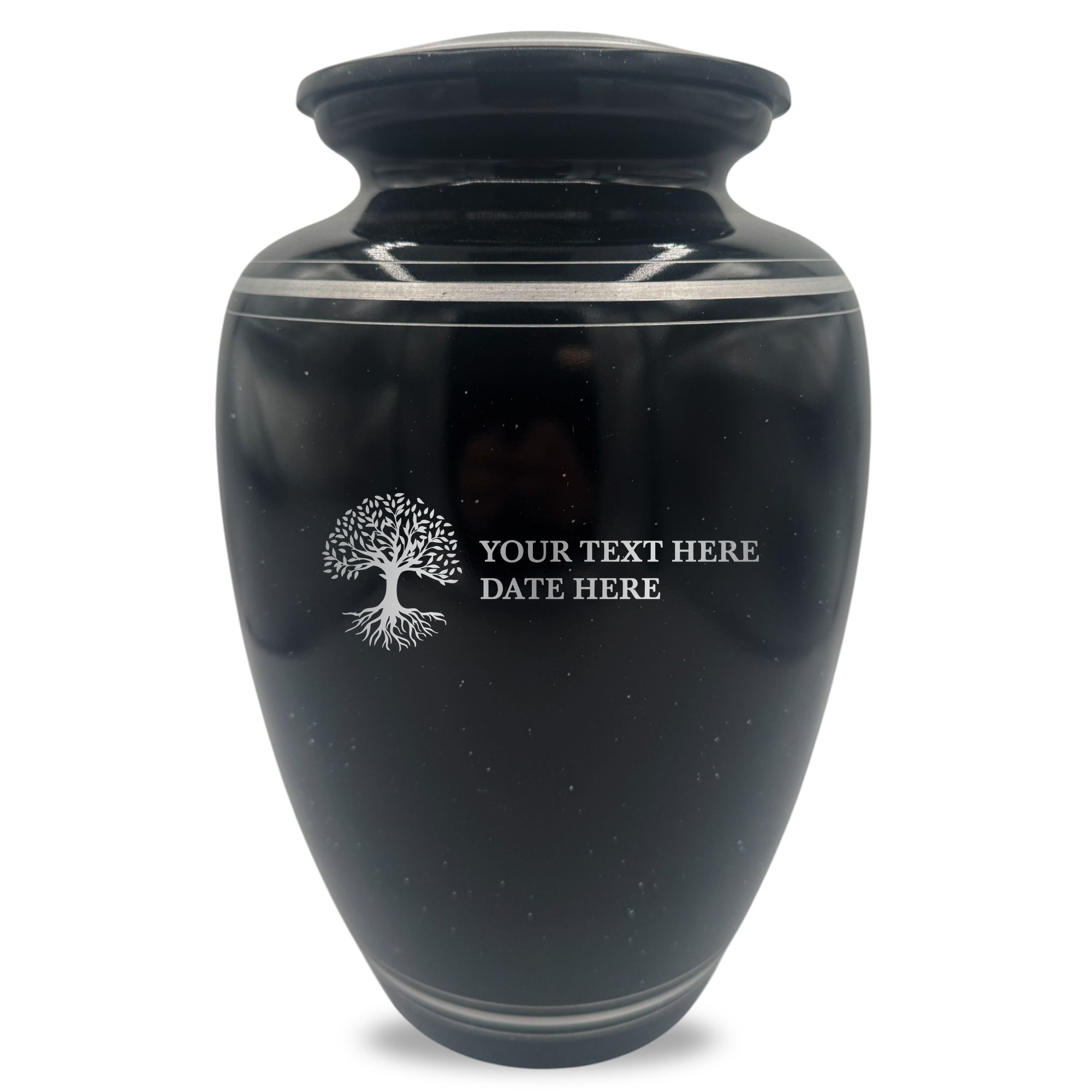 Extra Large Human Cremation Urn - 350 Cubic Inch - Black Spotted Finish with Silver Rim | Tree of Life