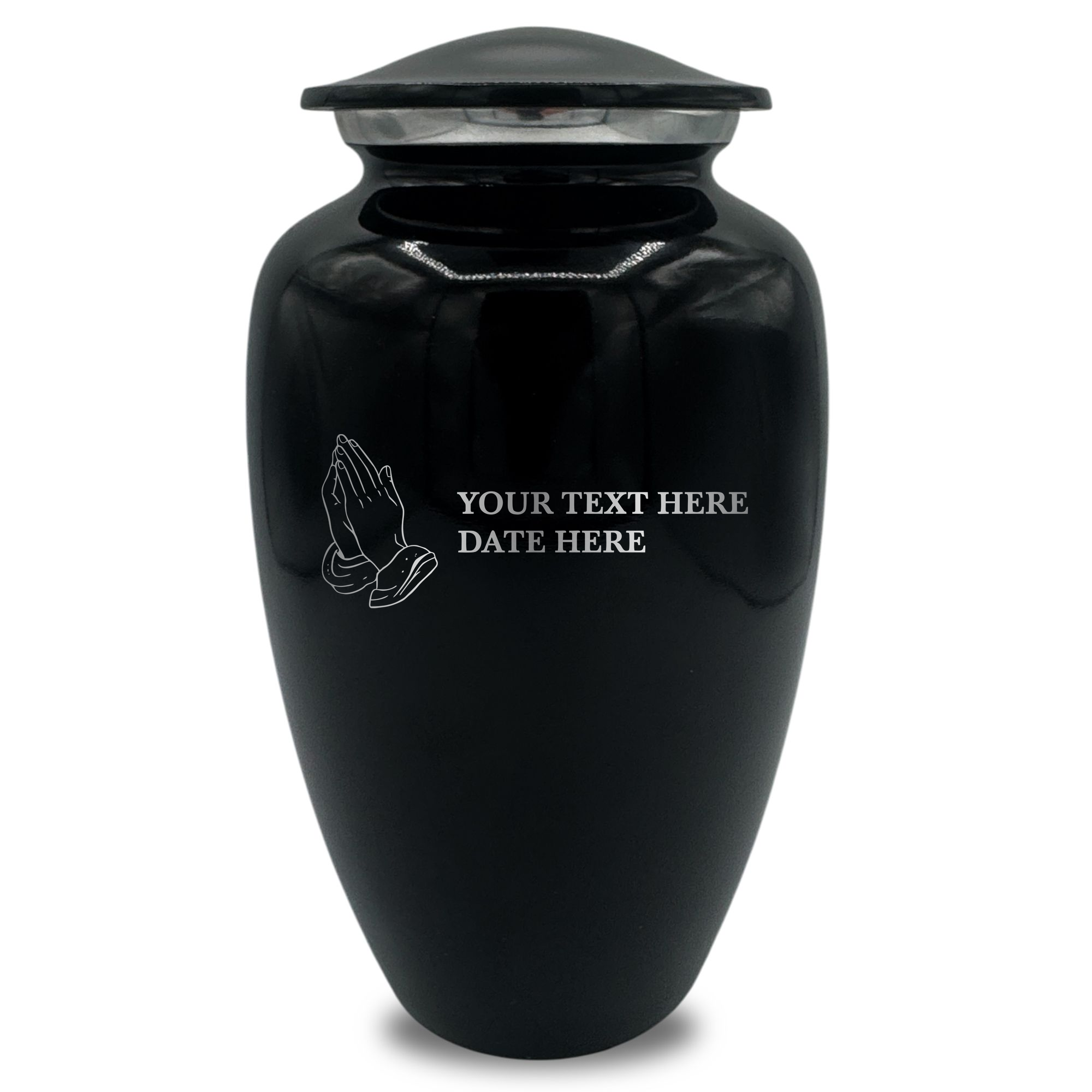 Splendor Human Cremation Urn – 200 Cubic Inch Capacity – Metal | Praying Hands