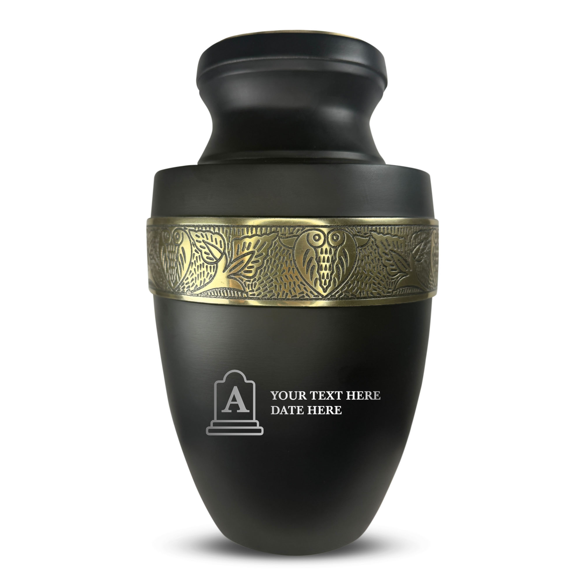 Custom Aluminum Human Urn - Funny Tombstone Design - Elite Collection with Gold Inlay - 200 Cubic Inch