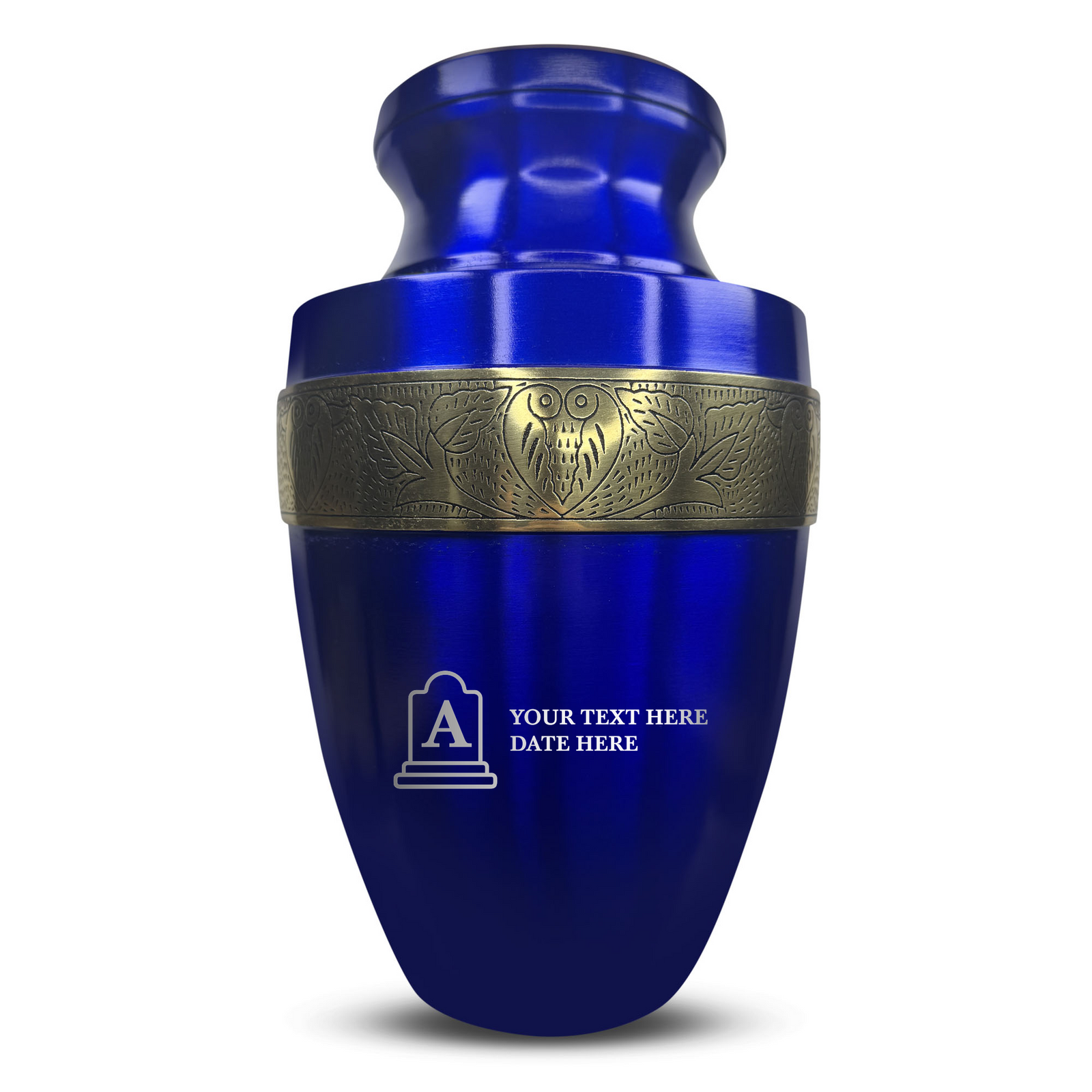 Custom Aluminum Human Urn - Funny Tombstone Design - Elite Collection with Gold Inlay - 200 Cubic Inch