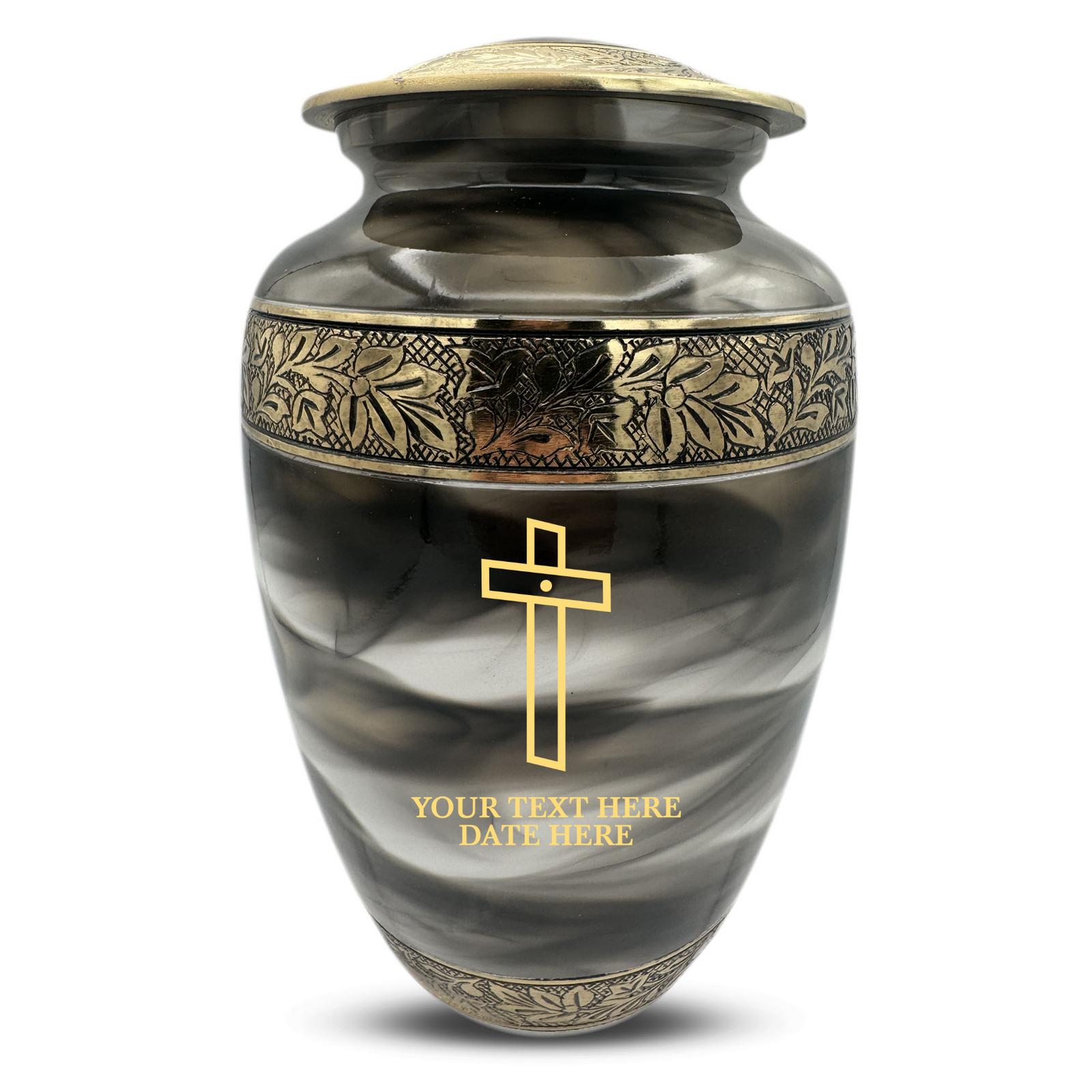 Custom Aluminum Human Urns - Suzesta Pearl White Memorial Urn - Memorial Cross Design - 200 Cubic Inch