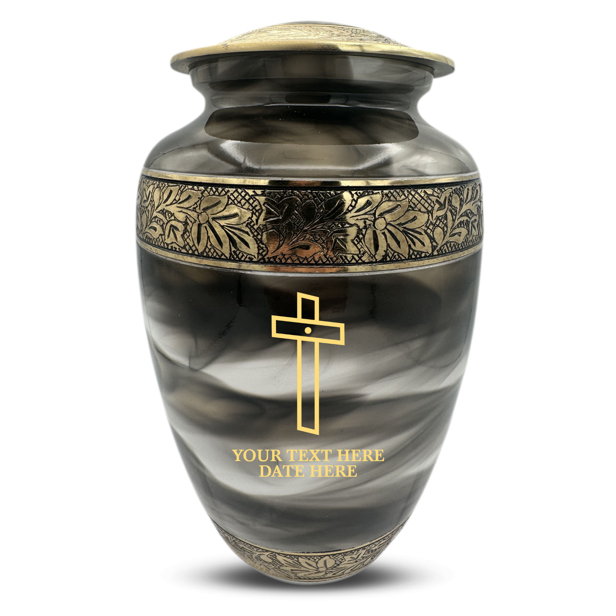 Custom Aluminum Human Urns - Suzesta Pearl White Memorial Urn - Memorial Cross Design - 200 Cubic Inch