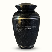 Spotted Black Aluminum with Silver Rim Human Cremation Urn – 200 Cubic Inch | Tree of Life