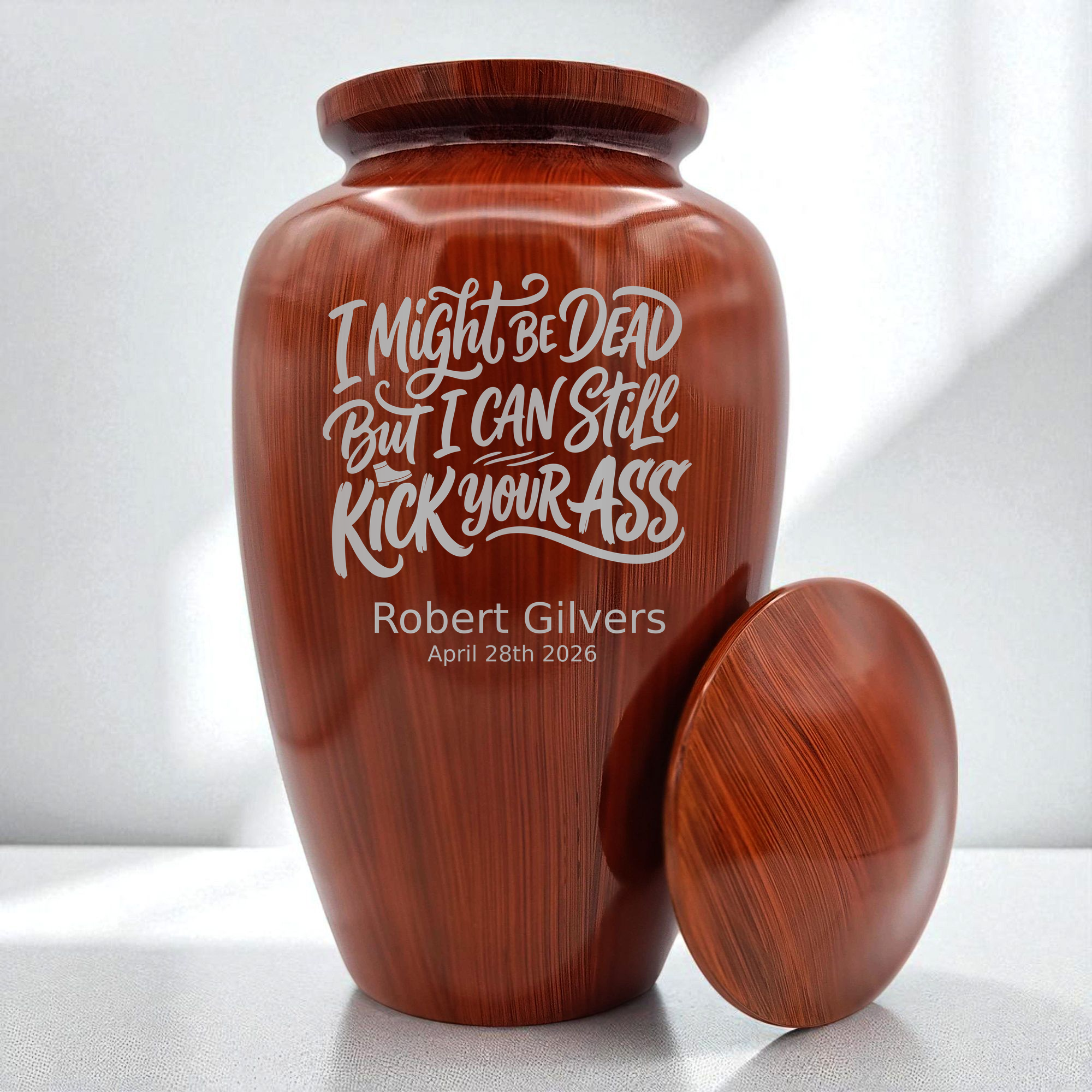 Human Cremation Urn - 200 Cubic Inch - Ingrained Wood Style Finish | Dark Humor