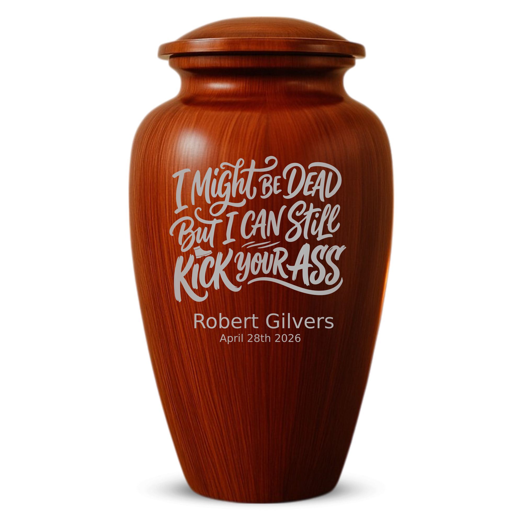 Human Cremation Urn - 200 Cubic Inch - Ingrained Wood Style Finish | Dark Humor