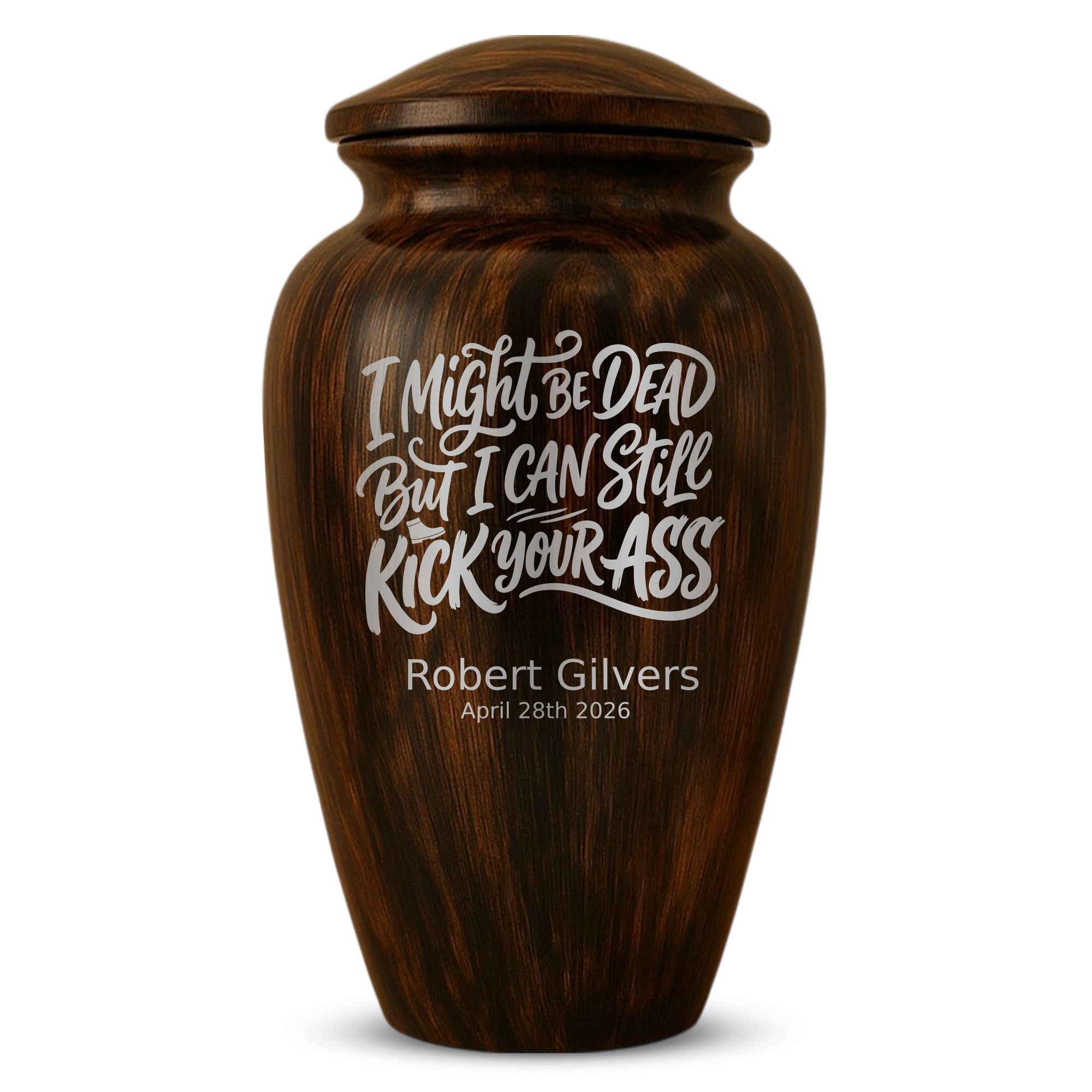 Human Cremation Urn - 200 Cubic Inch - Ingrained Wood Style Finish | Dark Humor