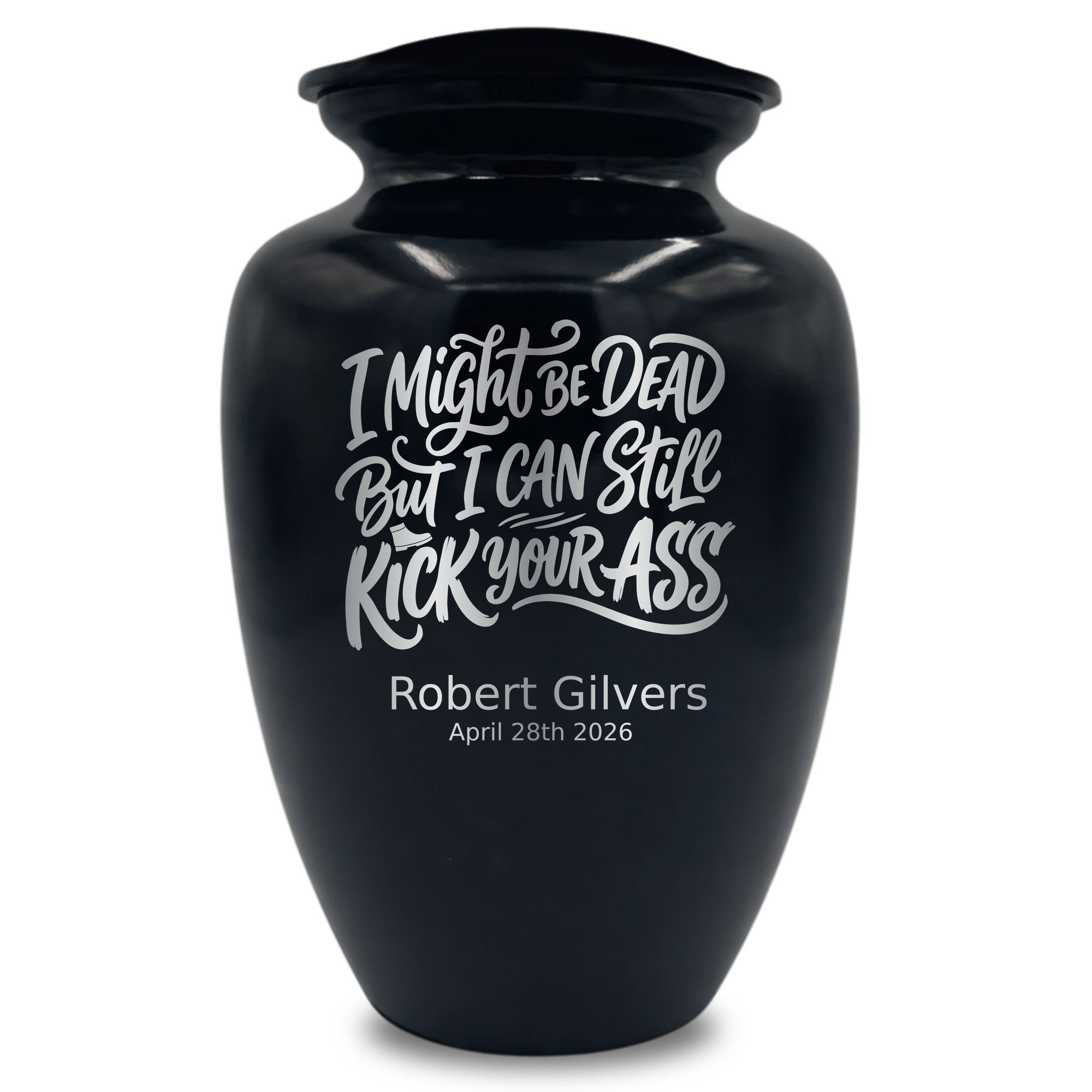 Polished Extra Large Human Cremation Urn 350 Cubic Inch - Engraved Aluminum | Dark Humor
