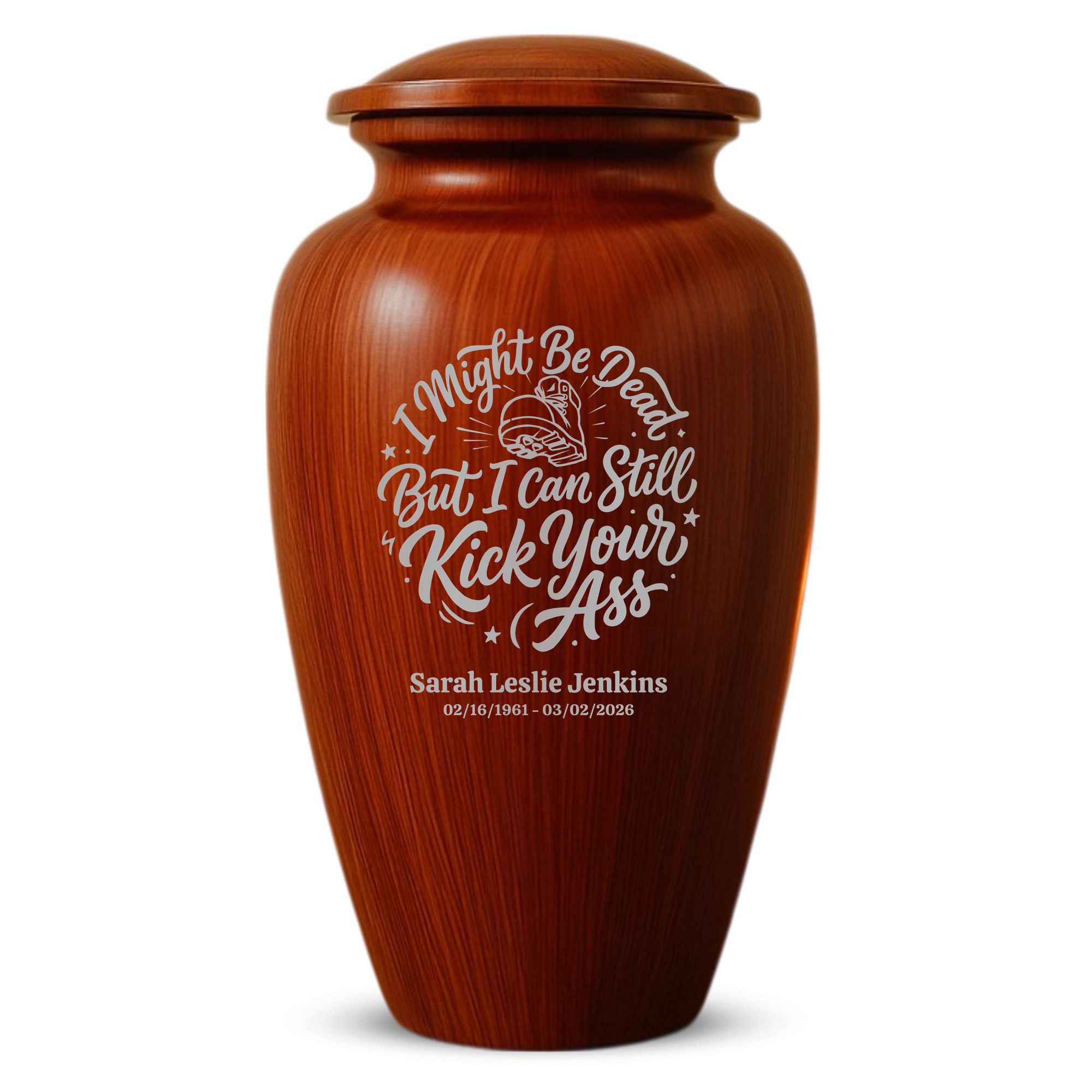 Human Cremation Urn - 200 Cubic Inch - Ingrained Wood Style Finish | Dark Humor