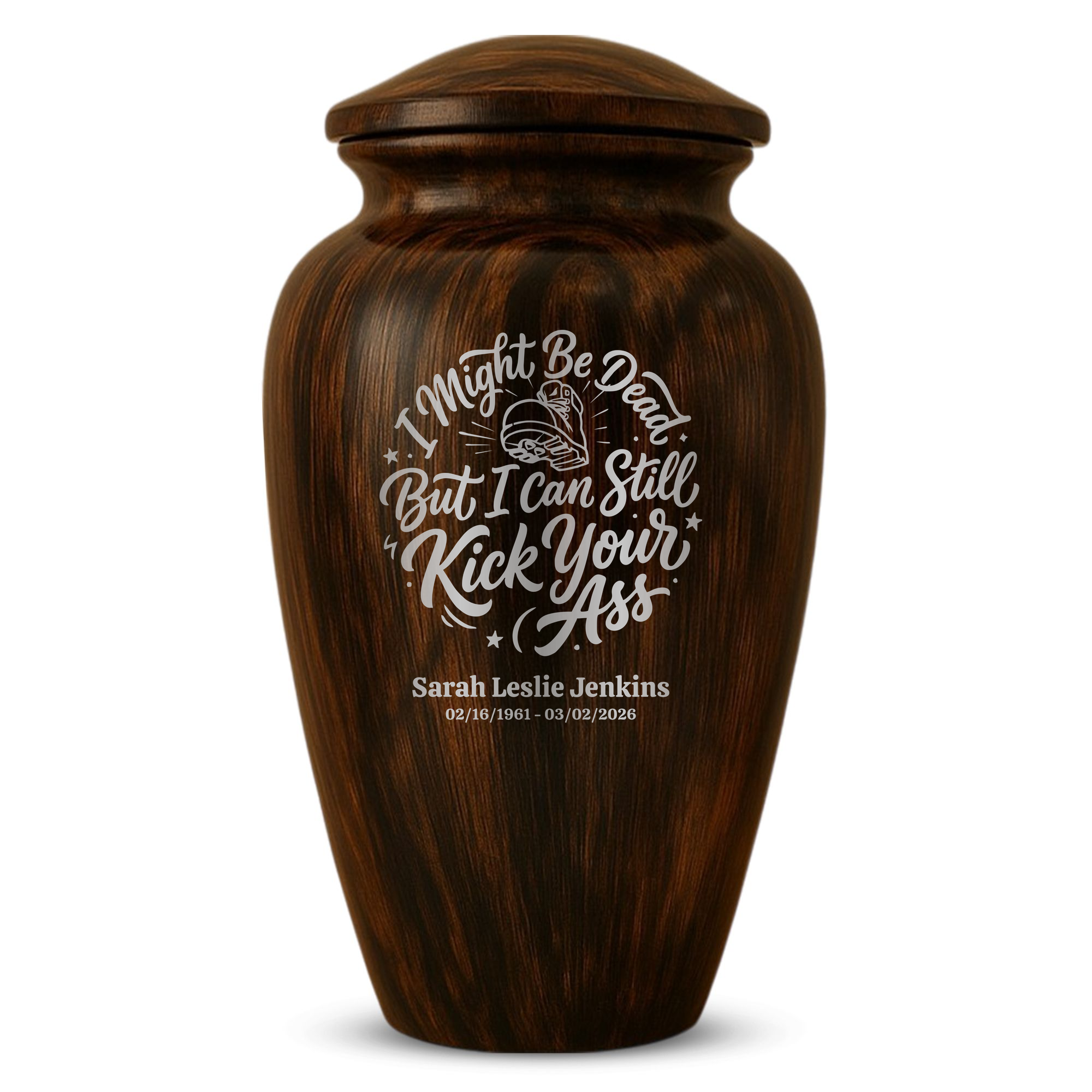 Human Cremation Urn - 200 Cubic Inch - Ingrained Wood Style Finish | Dark Humor