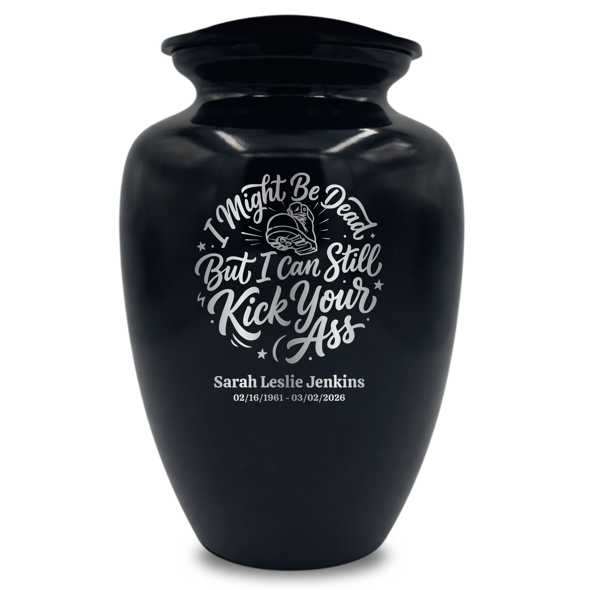 Polished Extra Large Human Cremation Urn 350 Cubic Inch - Engraved Aluminum | Dark Humor