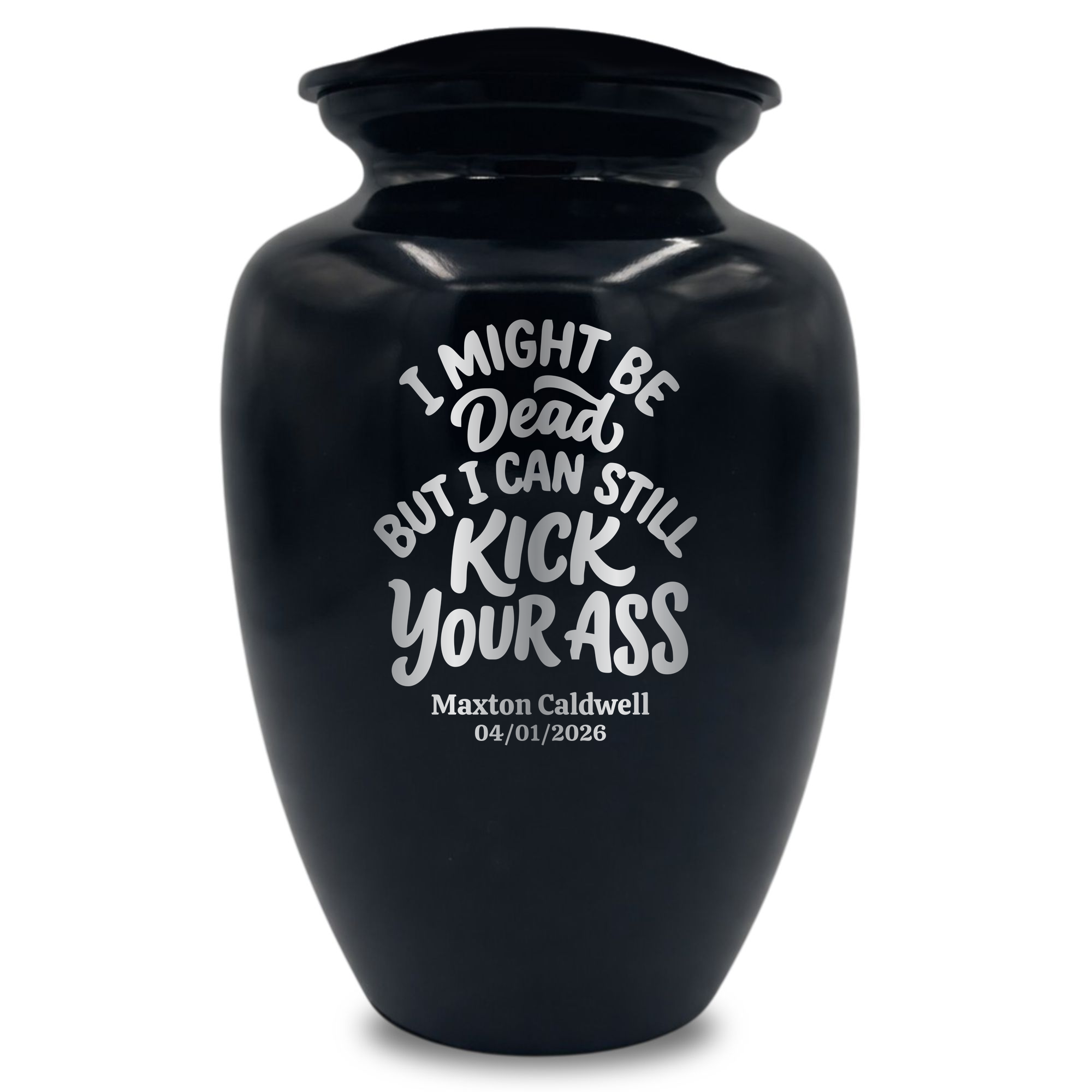 Polished Extra Large Human Cremation Urn 350 Cubic Inch - Engraved Aluminum | Dark Humor