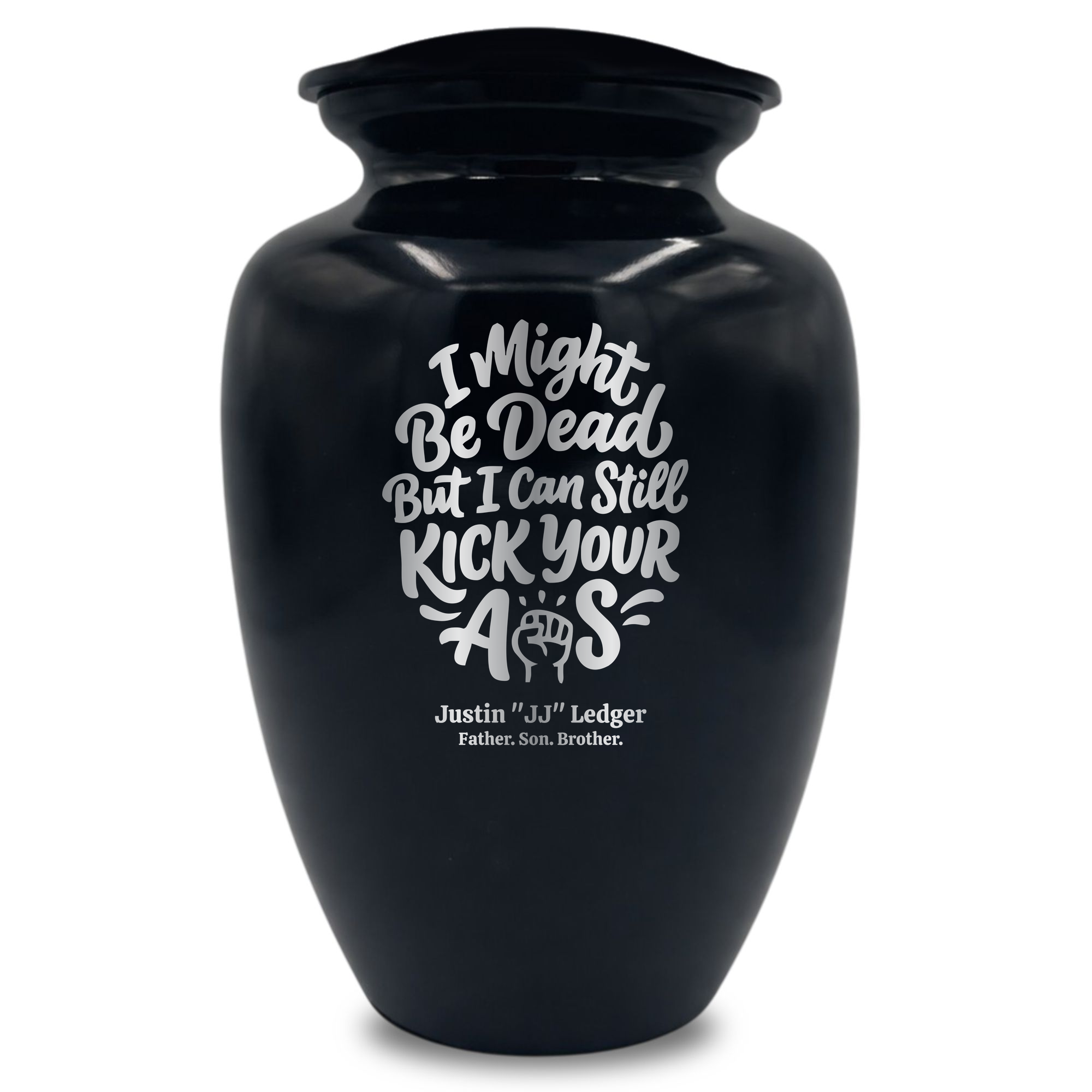 Polished Extra Large Human Cremation Urn 350 Cubic Inch - Engraved Aluminum | Dark Humor
