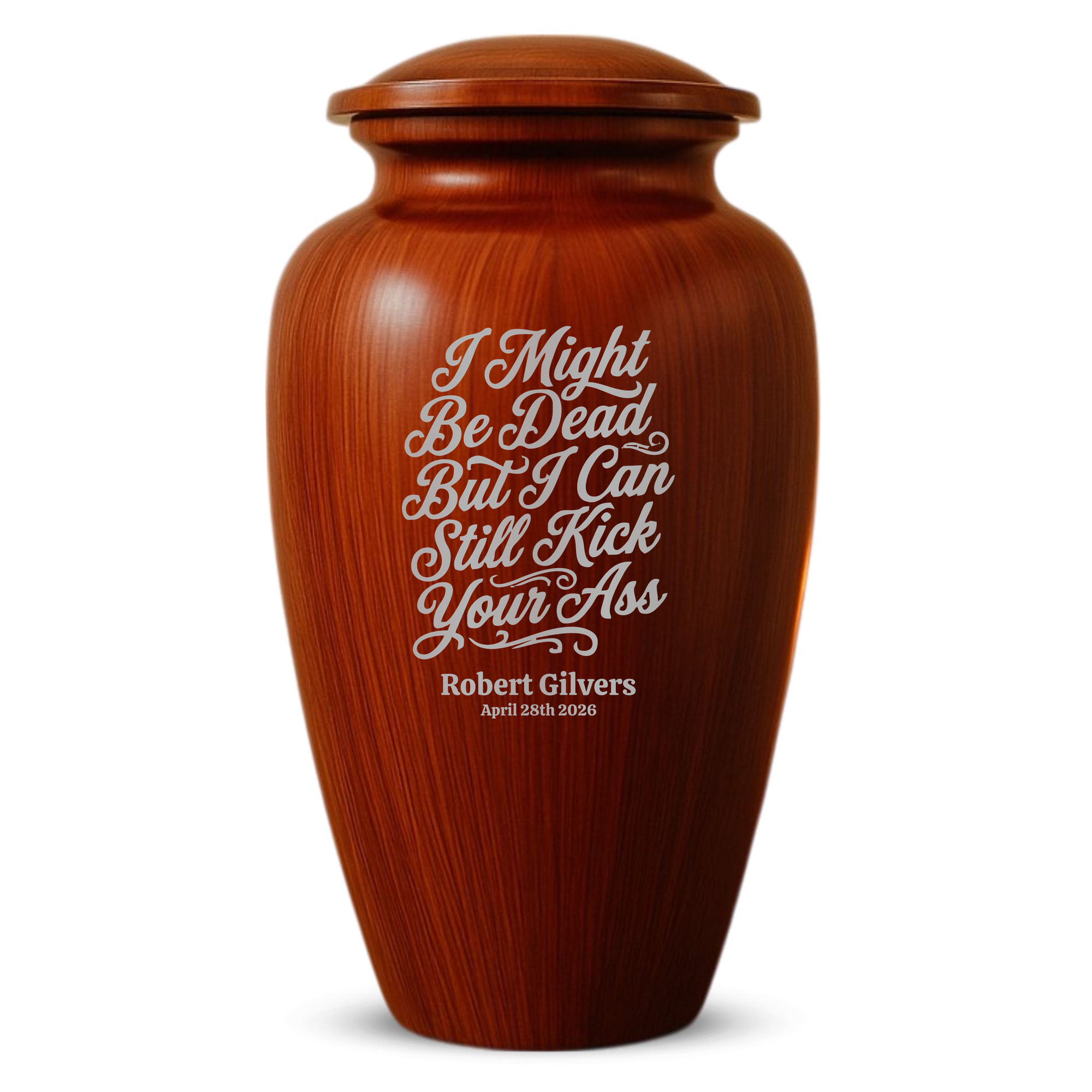 Human Cremation Urn - 200 Cubic Inch - Ingrained Wood Style Finish | Dark Humor